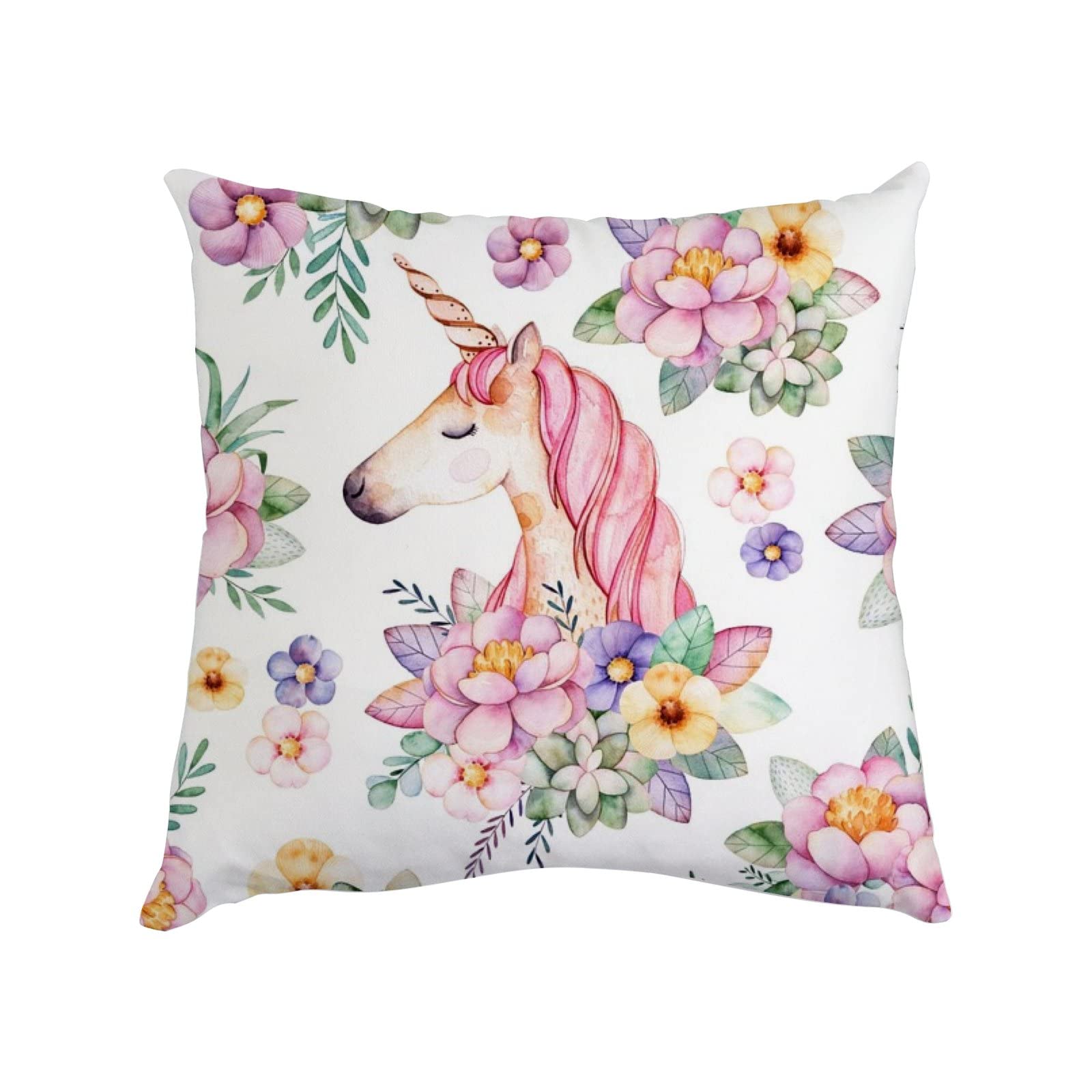 Velvet Plush Unicorn Pillow Cover 16x16 Inch - Peony Floral Design with Invisible Zipper for Sofa, Couch & Bed Decor - Soft Throw Pillow Case (No Insert Included) - Perfect for Living Room, Nursery & Gift Giving