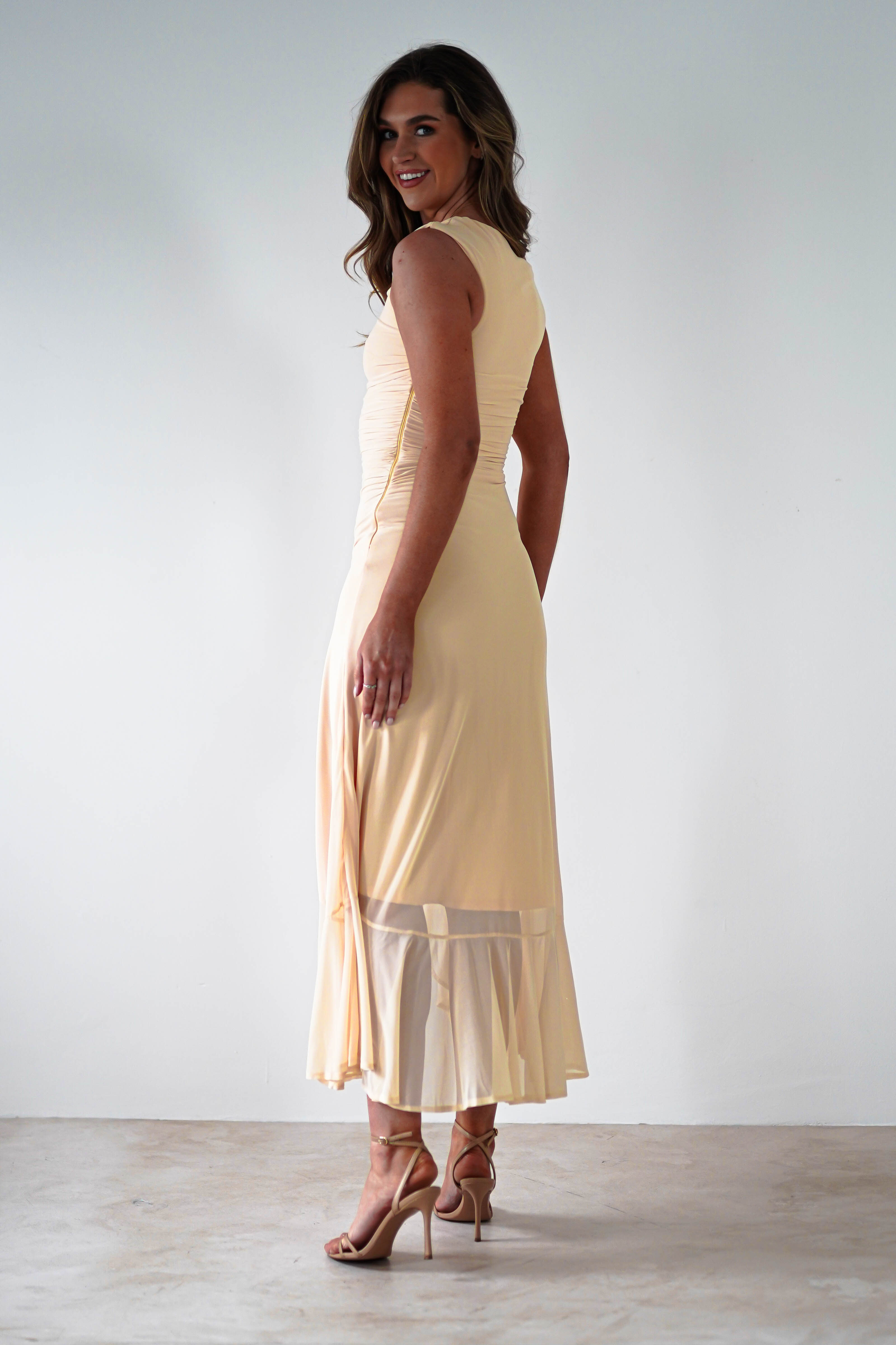 Cellinna Women's Butter Cream Mesh Maxi Dress - Flowy Summer Beach Dress for Vacation, Party & Casual Wear