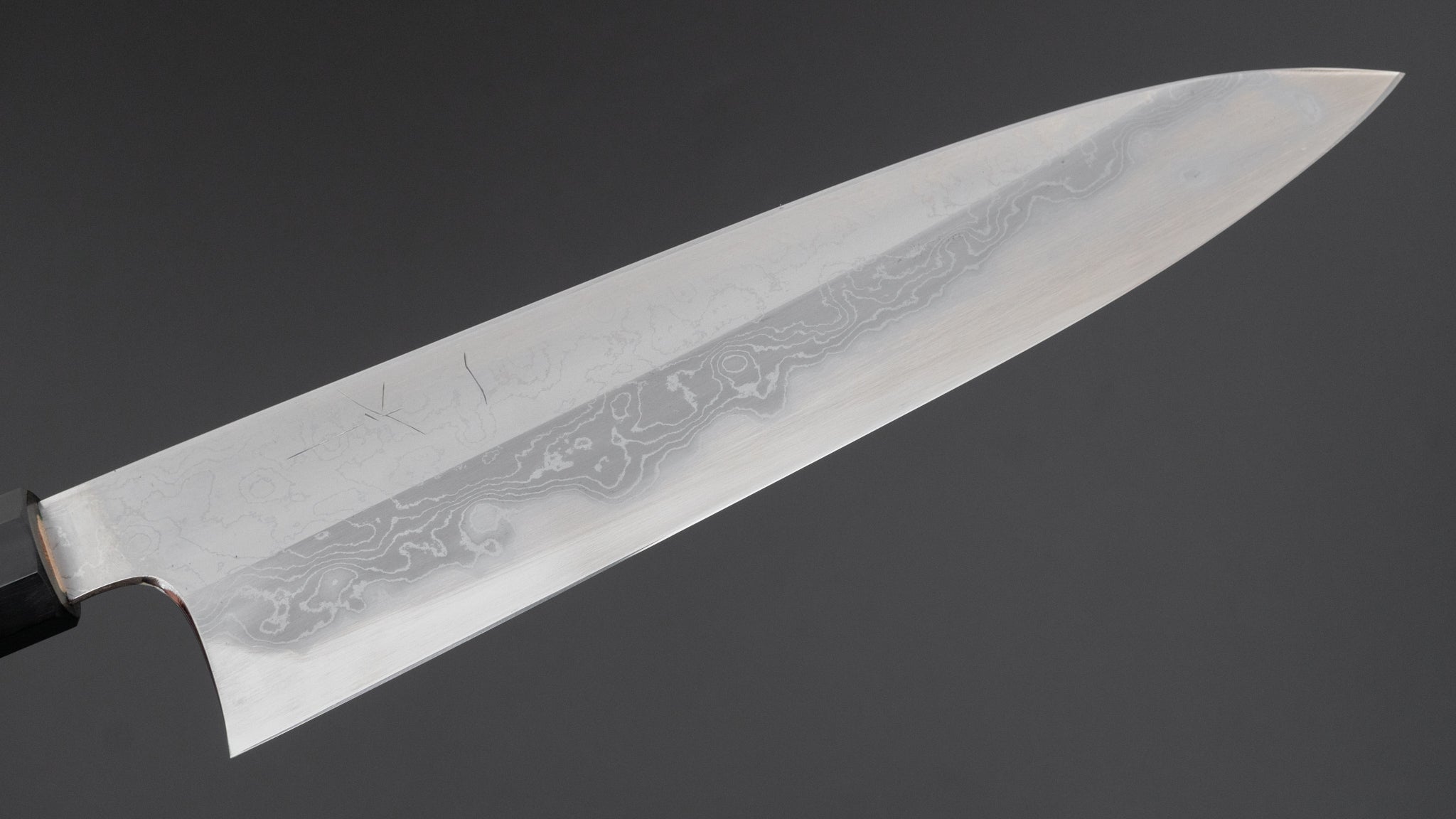Hitohira Togashi White #1 Damascus Gyuto Japanese Chef Knife 240mm with Burnt Yakusugi Handle - Perfect for Professional Chefs & Home Cooking Enthusiasts