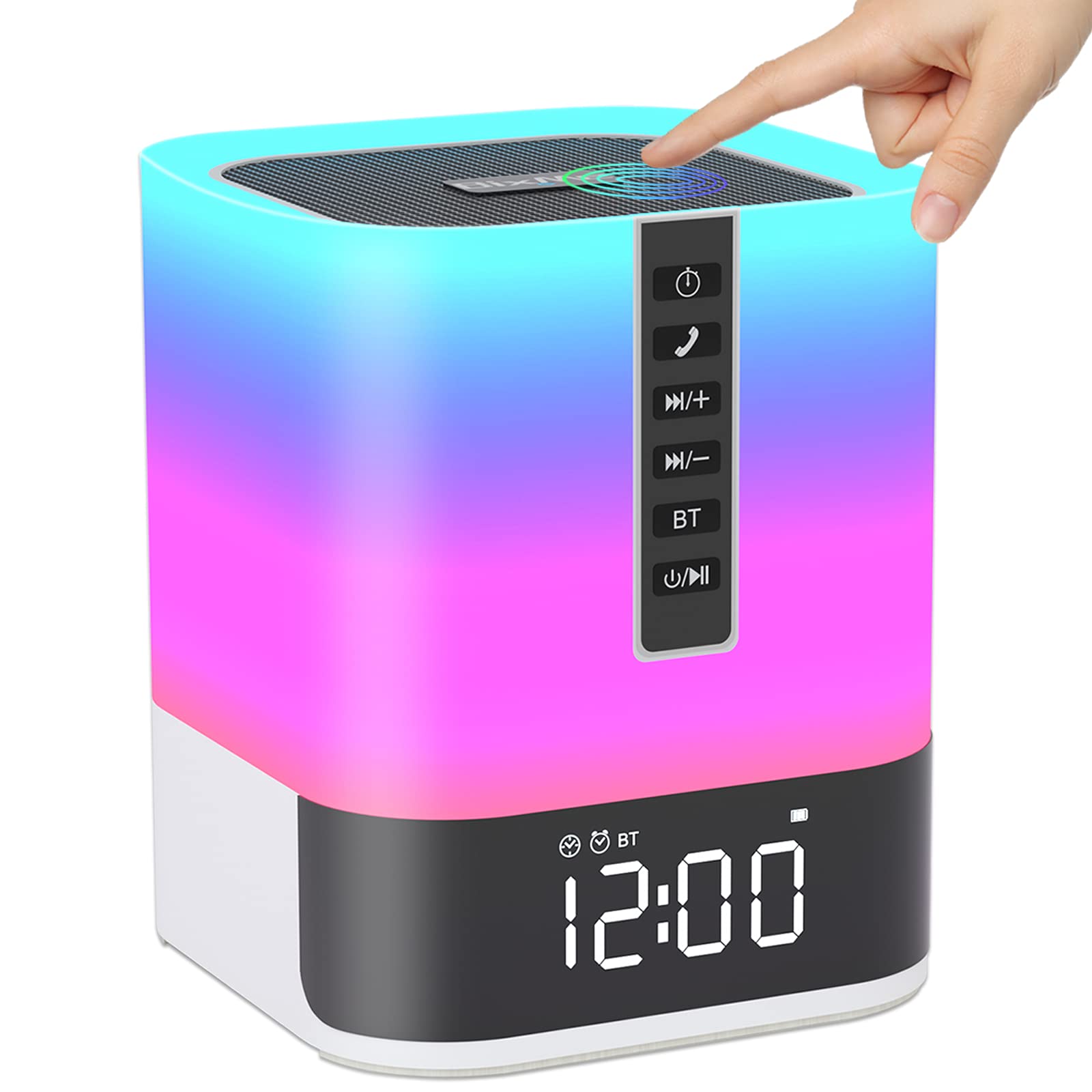 BixMe Bluetooth Speaker with Night Light - Portable Wireless Speaker, Dimmable Touch Bedside Lamp, Multicolor LED Table Lamp, Smart Alarm Clock, 2000mAh Battery, TF/SD Card Support - Perfect Gift for Bedroom, Kids Room, Teens Room | Great for Nighttime Reading, Relaxing Music & Gentle Wake-Up Alarms