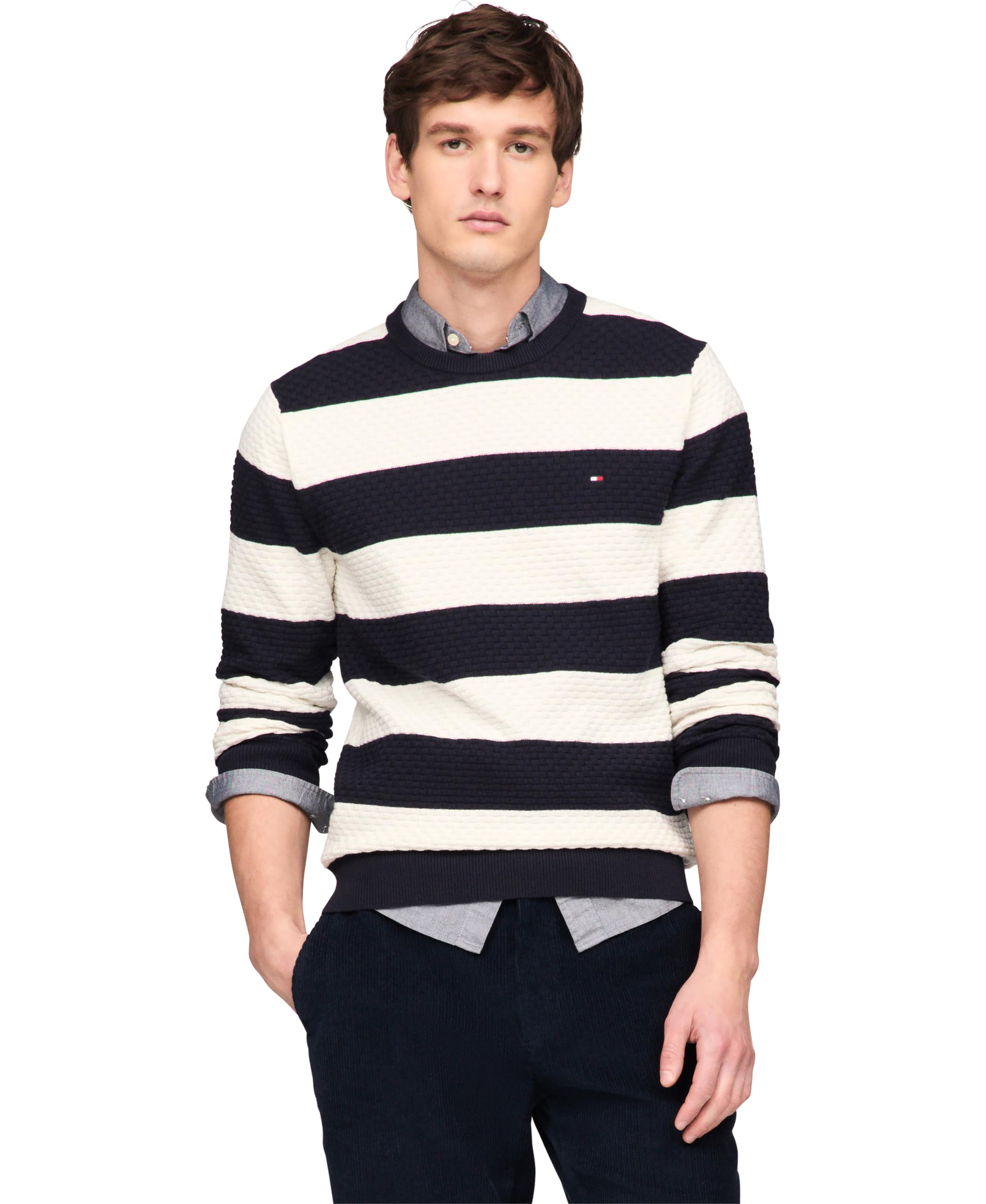 Tommy Hilfiger Men's Lightweight Waffle Knit Crewneck Sweater - Soft Textured Pullover for Big & Tall - Casual Winter Wear & Layering Essential
