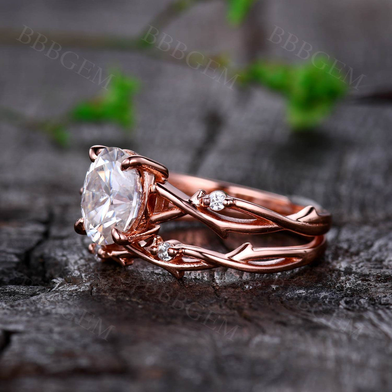 2PCS Twig Vine Oval Moissanite Solitaire Engagement Ring Set for Women - 1.5CT Oval Cut Rose Gold Wedding Band - Perfect for Proposals, Anniversaries & Bridal Jewelry