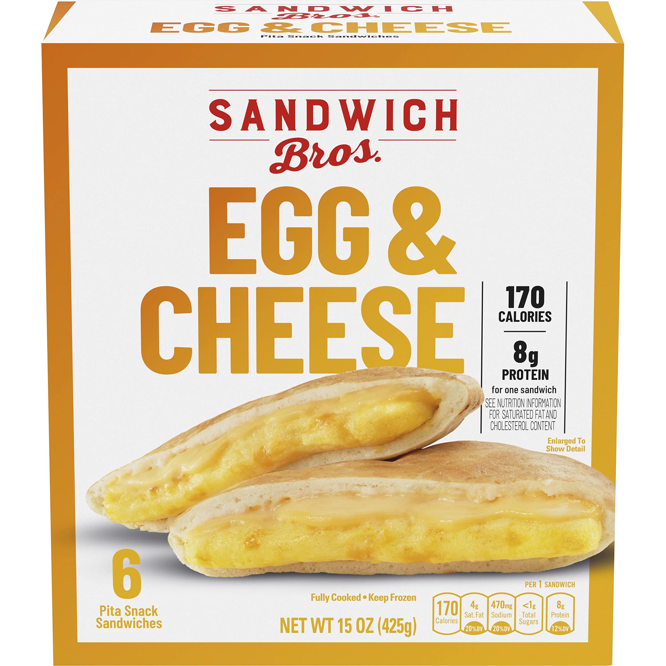 Sandwich Bros. Frozen Egg & Cheese Flatbread Pocket Sandwiches - 6 Pack (13.5 oz) | Quick Breakfast, Lunch or Snack | Perfect for Busy Mornings & On-the-Go Meals
