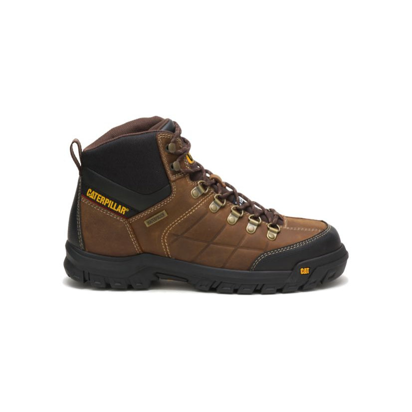 Caterpillar THRESHOLD ERGO ASTM F2413-18 Waterproof Steel Toe Brown Work Boots for Men - Durable Safety Shoes for Construction, Warehouse & Outdoor Work
