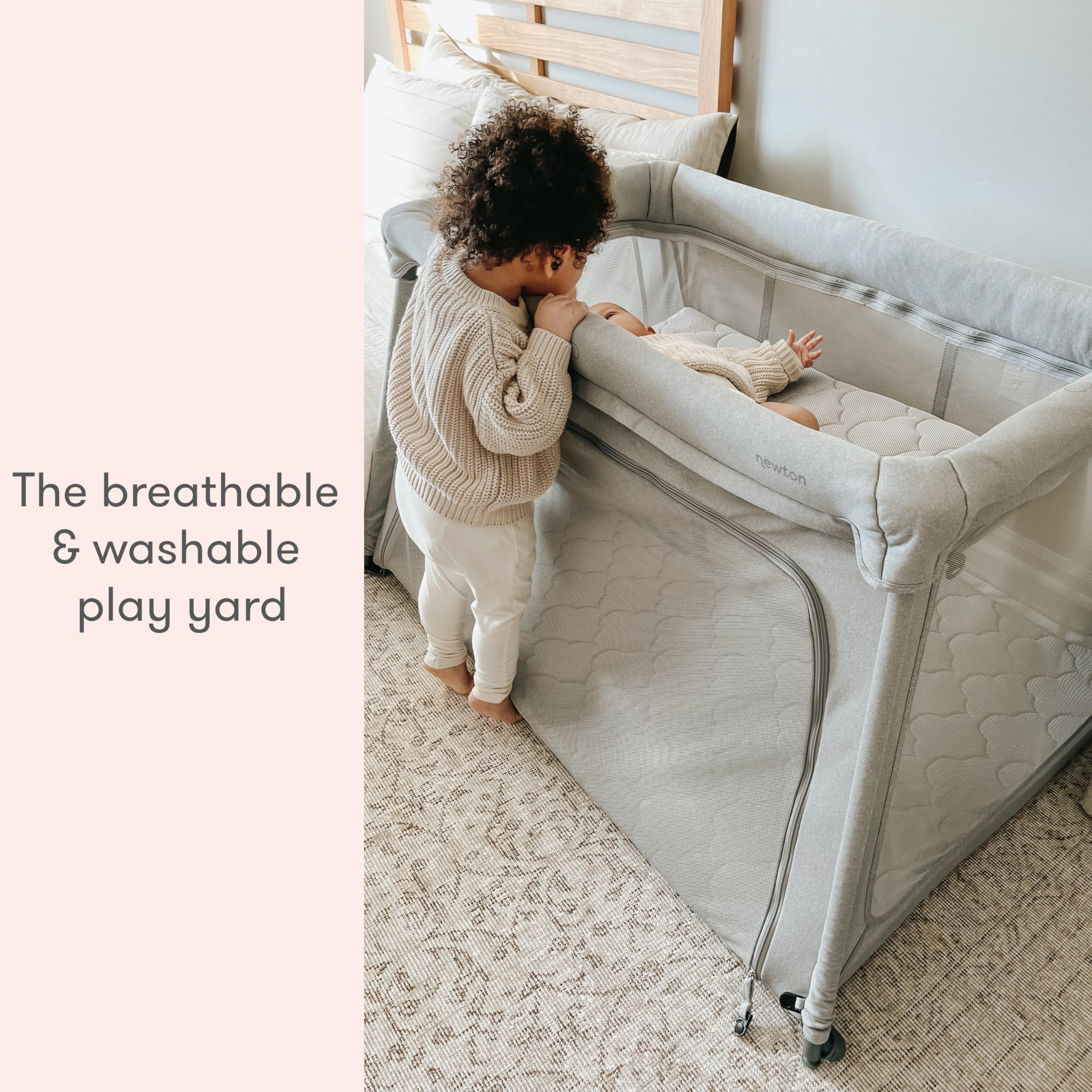 Newton Baby Travel Crib & Play Yard - 2023 Model | 100% Breathable Washable Portable Playpen | Largest Baby Playard with Travel Bag & Sheet | Bassinet Option | Perfect for Travel, Nursery & Indoor Playtime