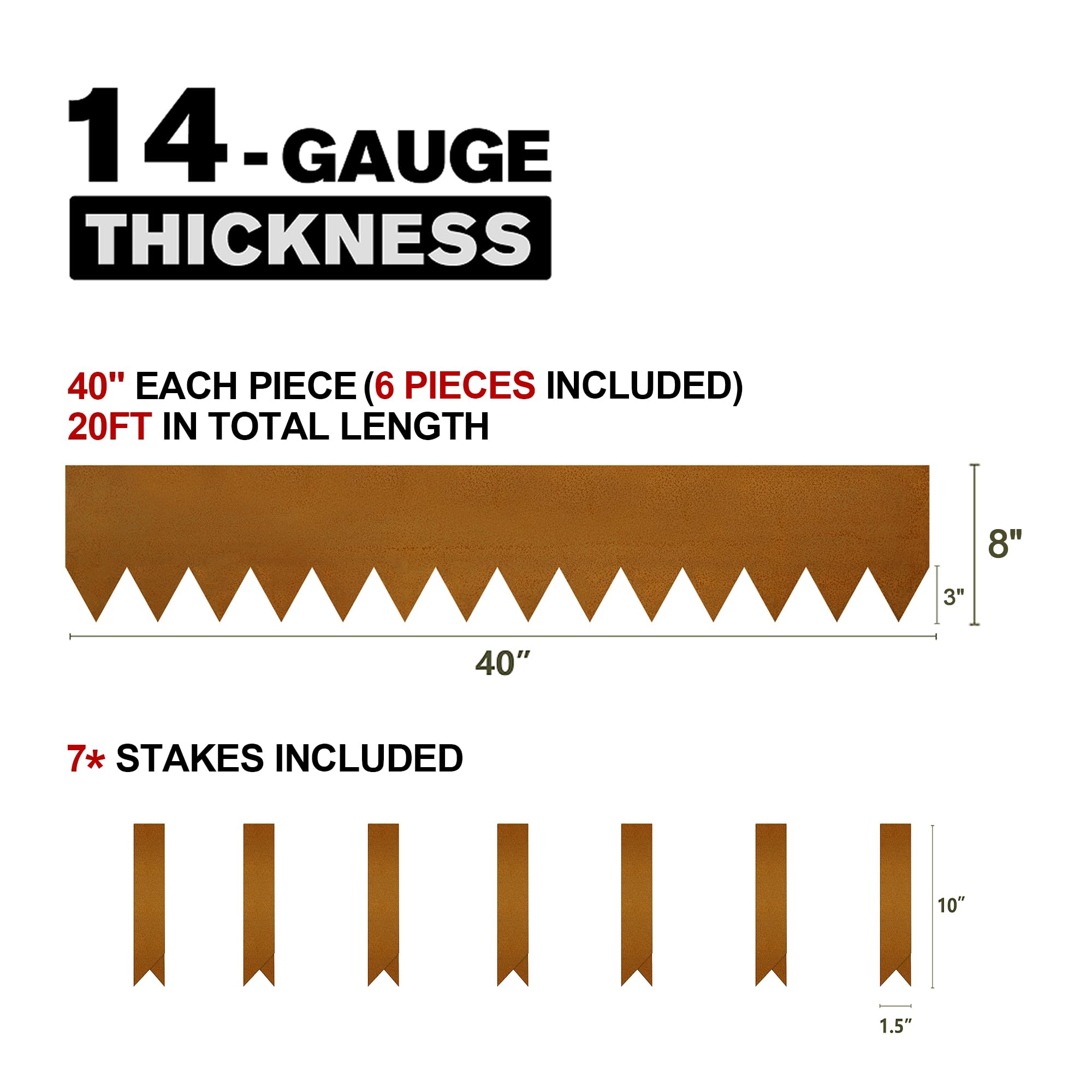 Premium Corten Steel Garden Edging - 6-Pack Rust-Resistant Landscape Borders (40