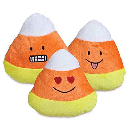 Halloween Emoji Candy Corn Plush Dog Toys - Set of 3 Cute & Durable Chew Toys for Small & Medium Dogs - Perfect for Trick-or-Treating, Pet Costume Parties & Spooky Playtime