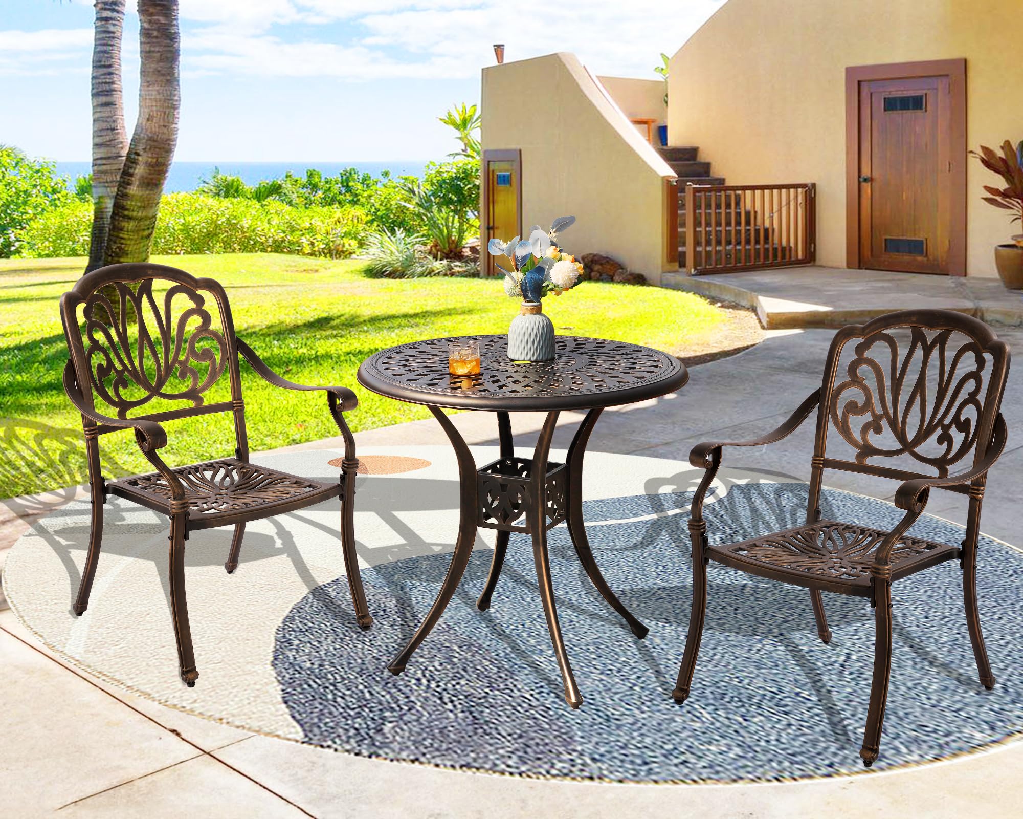 TITIMO 3-Piece Outdoor Bistro Set - Cast Aluminum Patio Table & Chairs in Antique Bronze - Perfect for Garden, Balcony & Small Space Dining