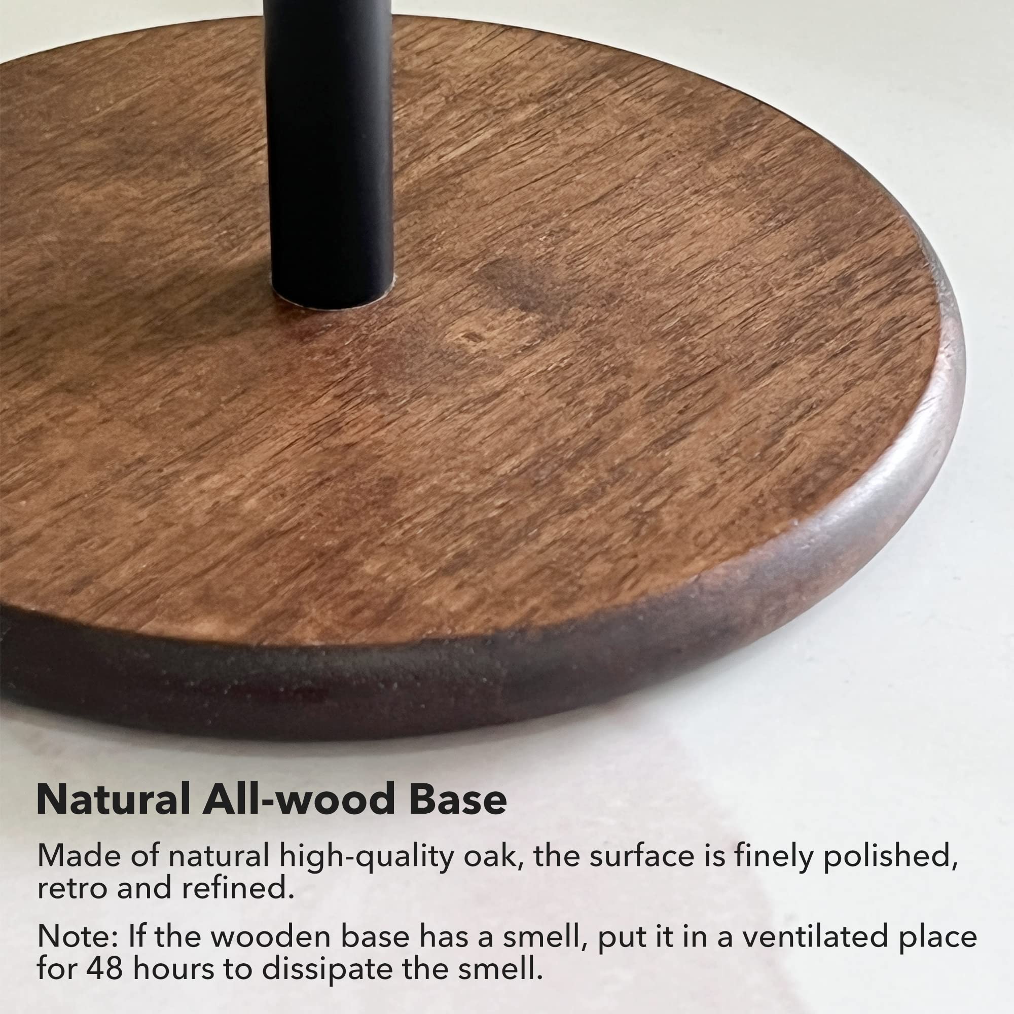 Premium Black Paper Towel Holder Stand with Elegant Wooden Base - Free-Standing Kitchen Countertop Dispenser for Standard & Jumbo Rolls - Perfect for Kitchens, Restaurants, and Office Break Rooms