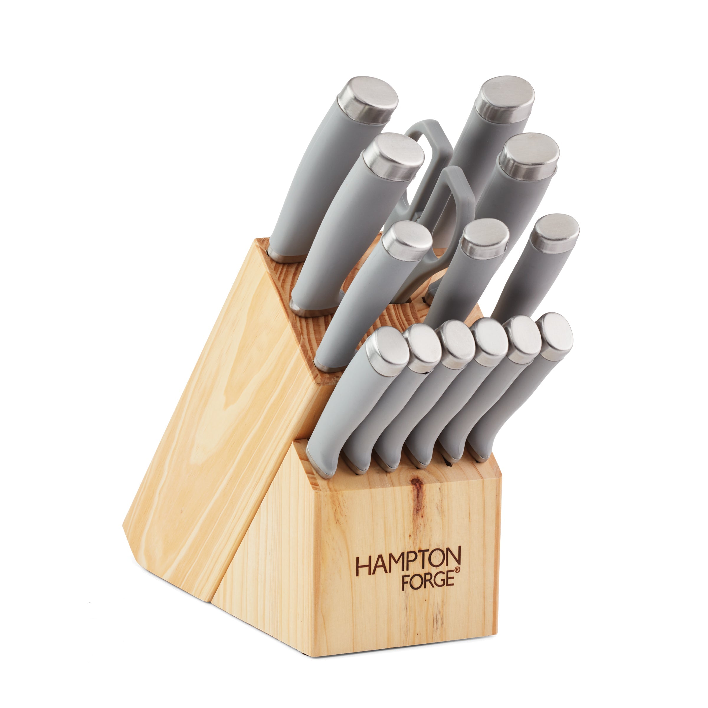 Premium 15-Piece Cutlery Block Set - Stainless Steel Knives with Cool Grey Stand - Perfect for Kitchen, Dining Room & Gift Giving