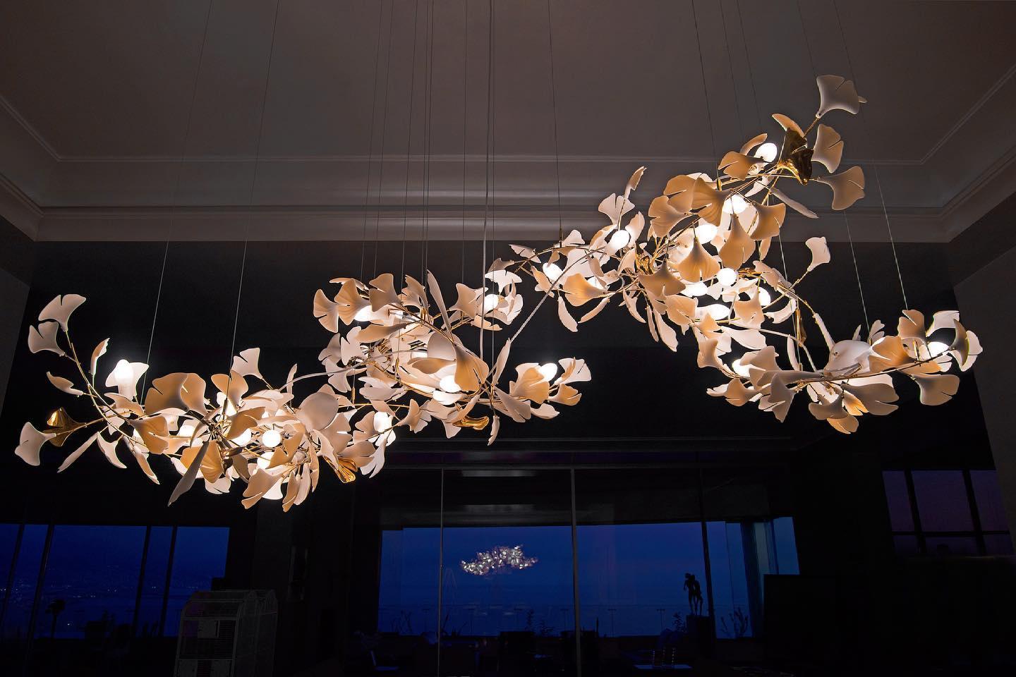 Elegant Ginkgo Leaf Chandelier - Modern Crystal Ceiling Light Fixture for Dining Room, Living Room & Bedroom | Perfect for Home Decor & Wedding Venue Lighting
