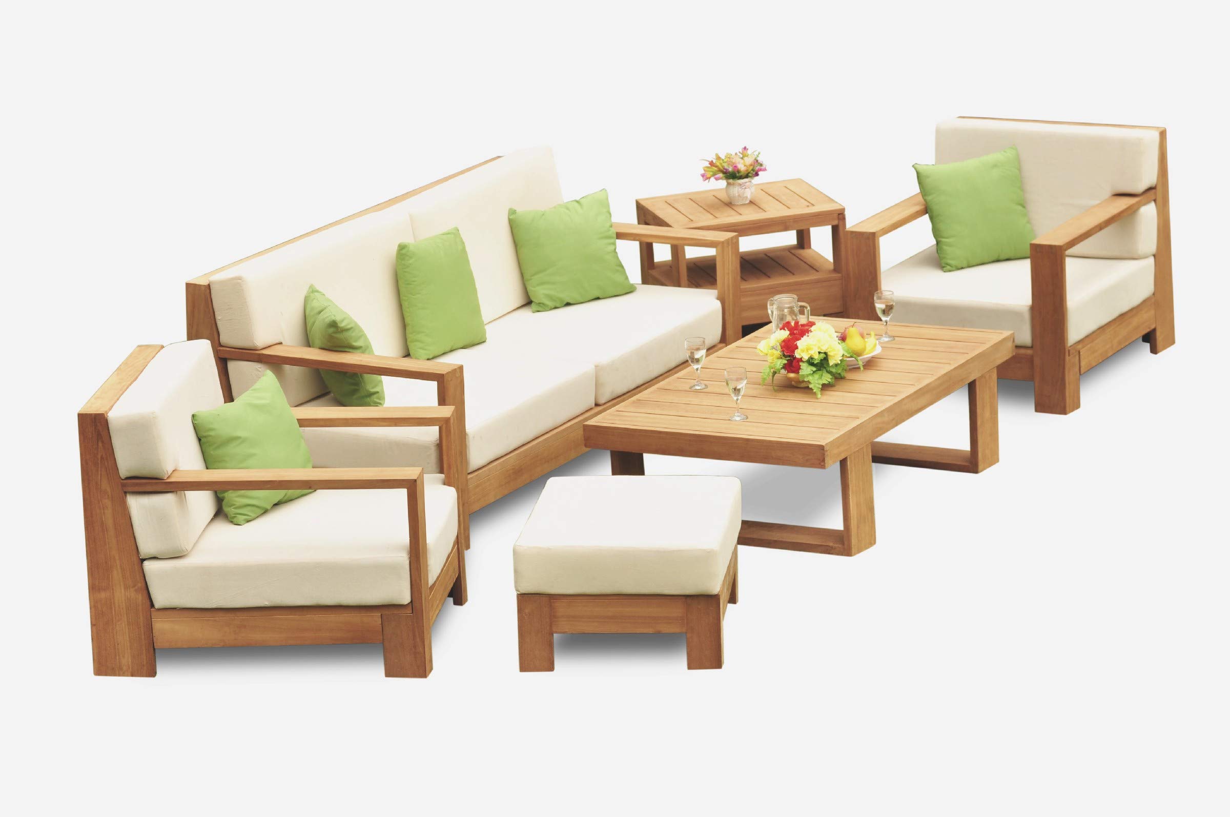 Custom Outdoor Sunbrella Fabric Cushions for Canberra 6-Piece Sofa Set - 3-Seater Sofa, 2 Lounge Chairs & Ottoman (Cushions Only) | Waterproof & UV-Resistant | Perfect for Patio, Garden, and Poolside Relaxation