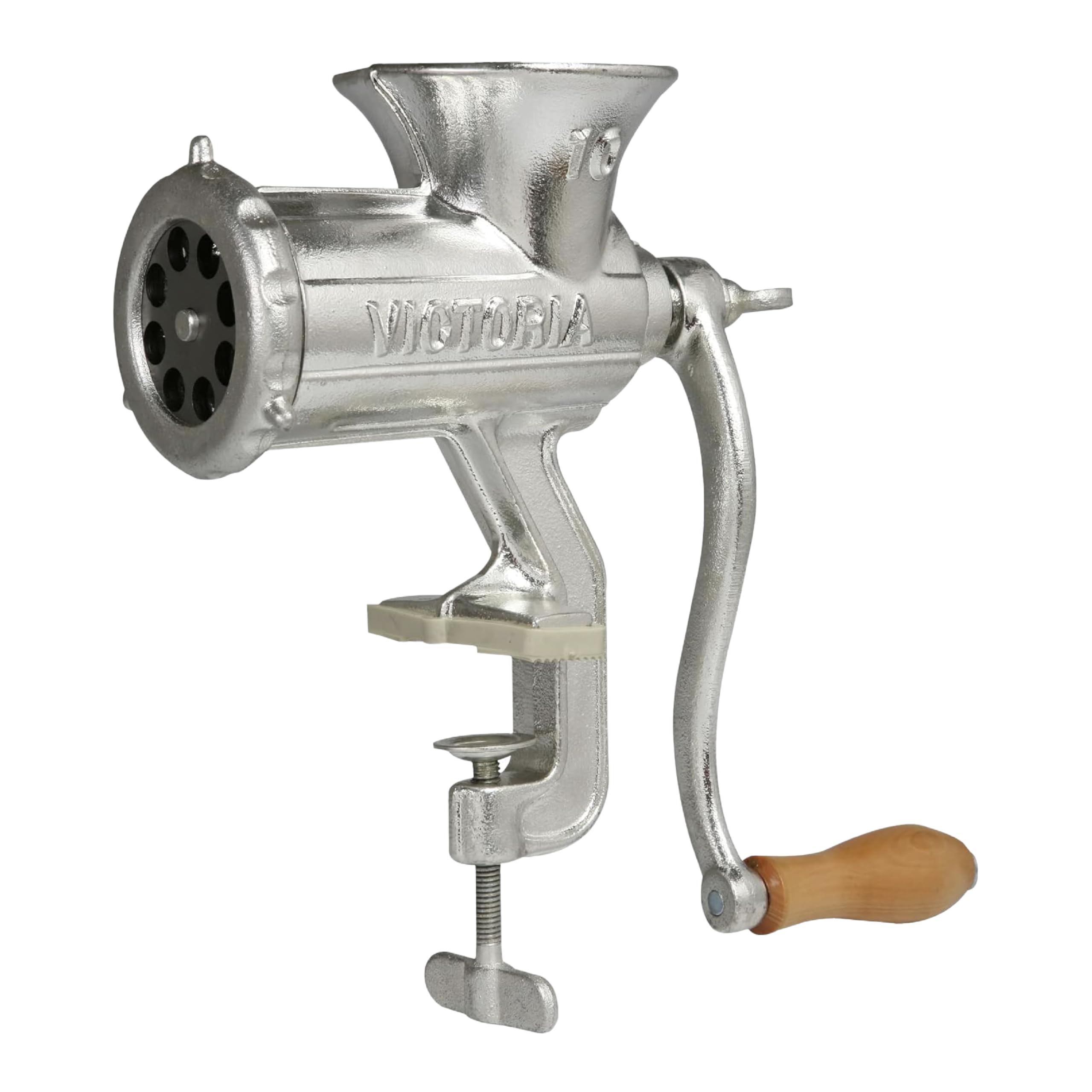 Victoria Cast-Iron Meat Grinder with Table Clamp - Heavy Duty Manual Sausage Grinder & Meat Mincer No.10 - Made in Colombia - Perfect for Home Kitchen, Sausage Making & Meat Processing
