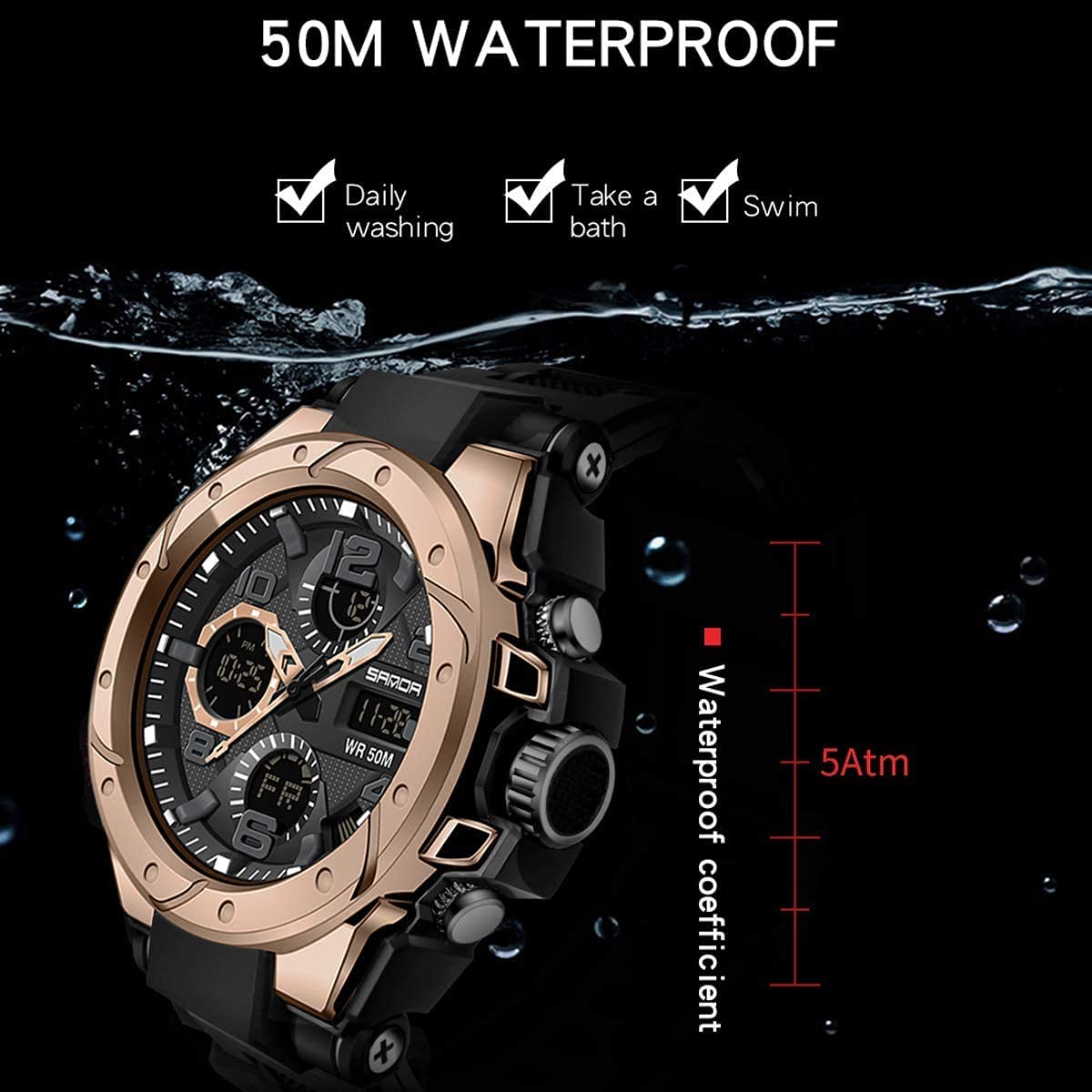 **AIMES Men's Tactical Sports Watch - Waterproof Military Analog Digital Watch with Date, Alarm, Stopwatch - Multi-Function Big Face Wristwatch for Outdoor, Hiking, Camping & Adventure**