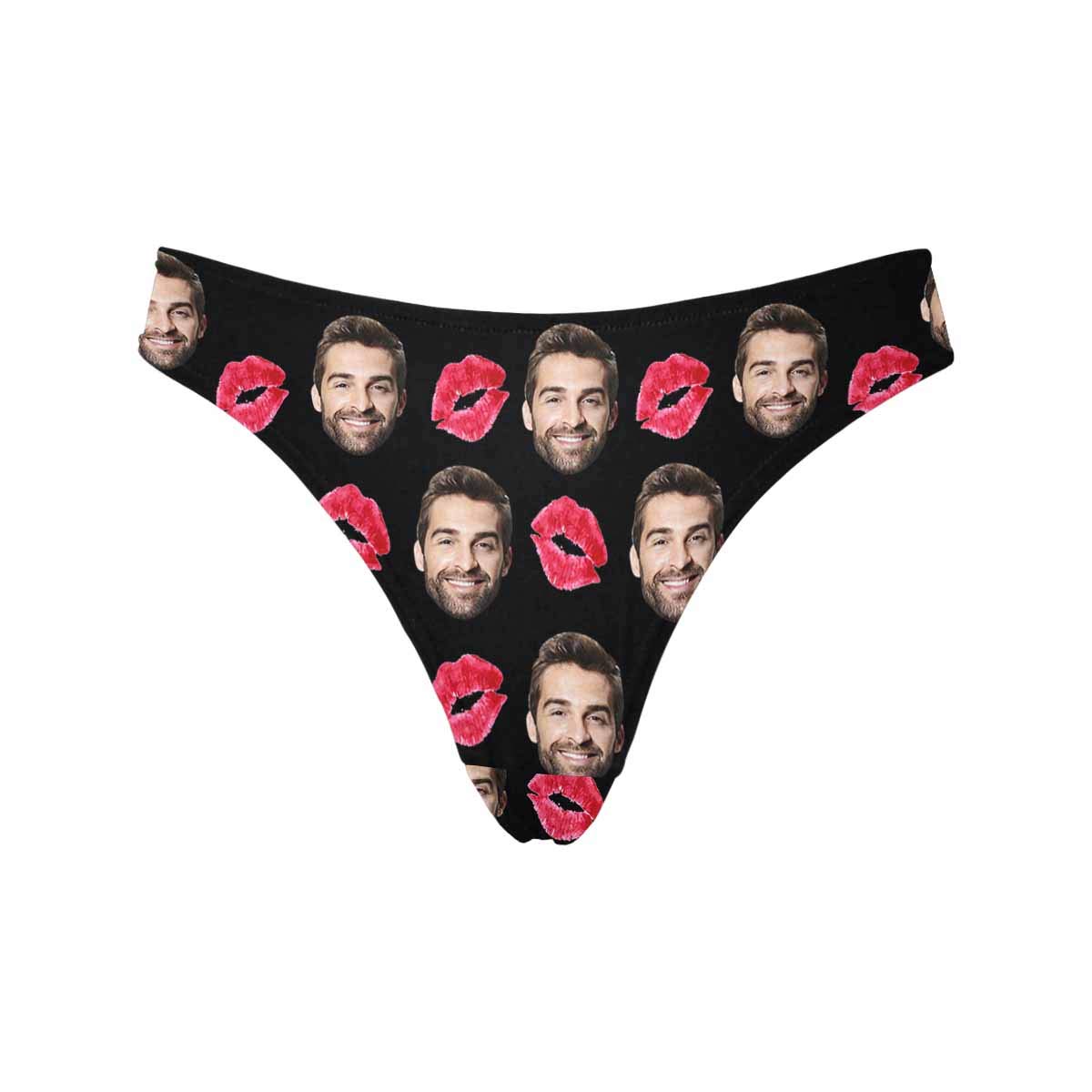 Funny Custom Red Lip Kiss Face Print Women's Thong Underwear - Soft Comfortable Briefs for Women (XS-XXXL) - Perfect for Bachelorette Parties, Girls' Night Out & Funny Gifts