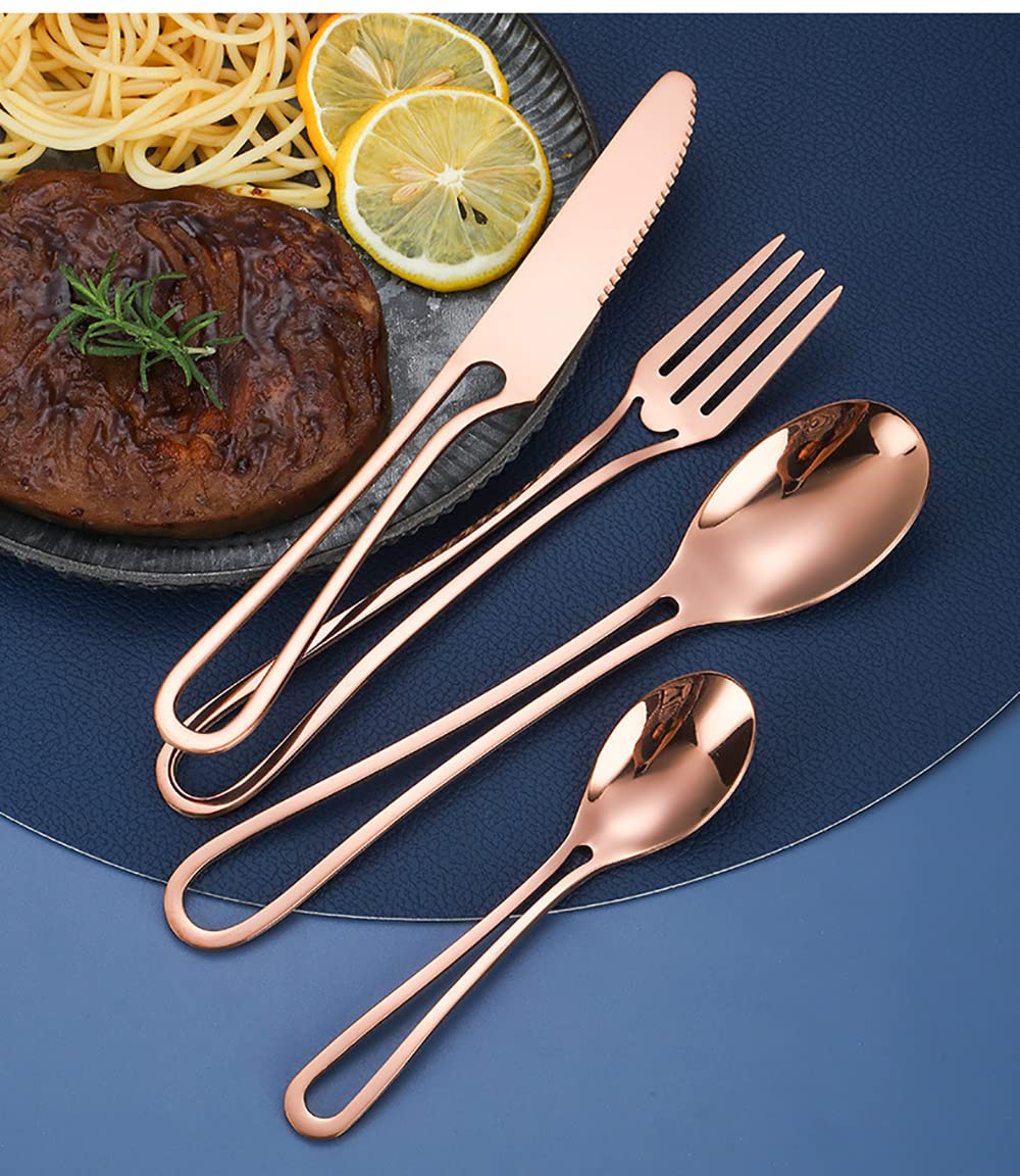 24-Piece Stainless Steel Flatware Set for 6 - Modern Rainbow Silverware Cutlery Set with Knives, Forks & Spoons - Elegant Hollow Handle Design for Wedding, Family Gatherings & Daily Dining Use