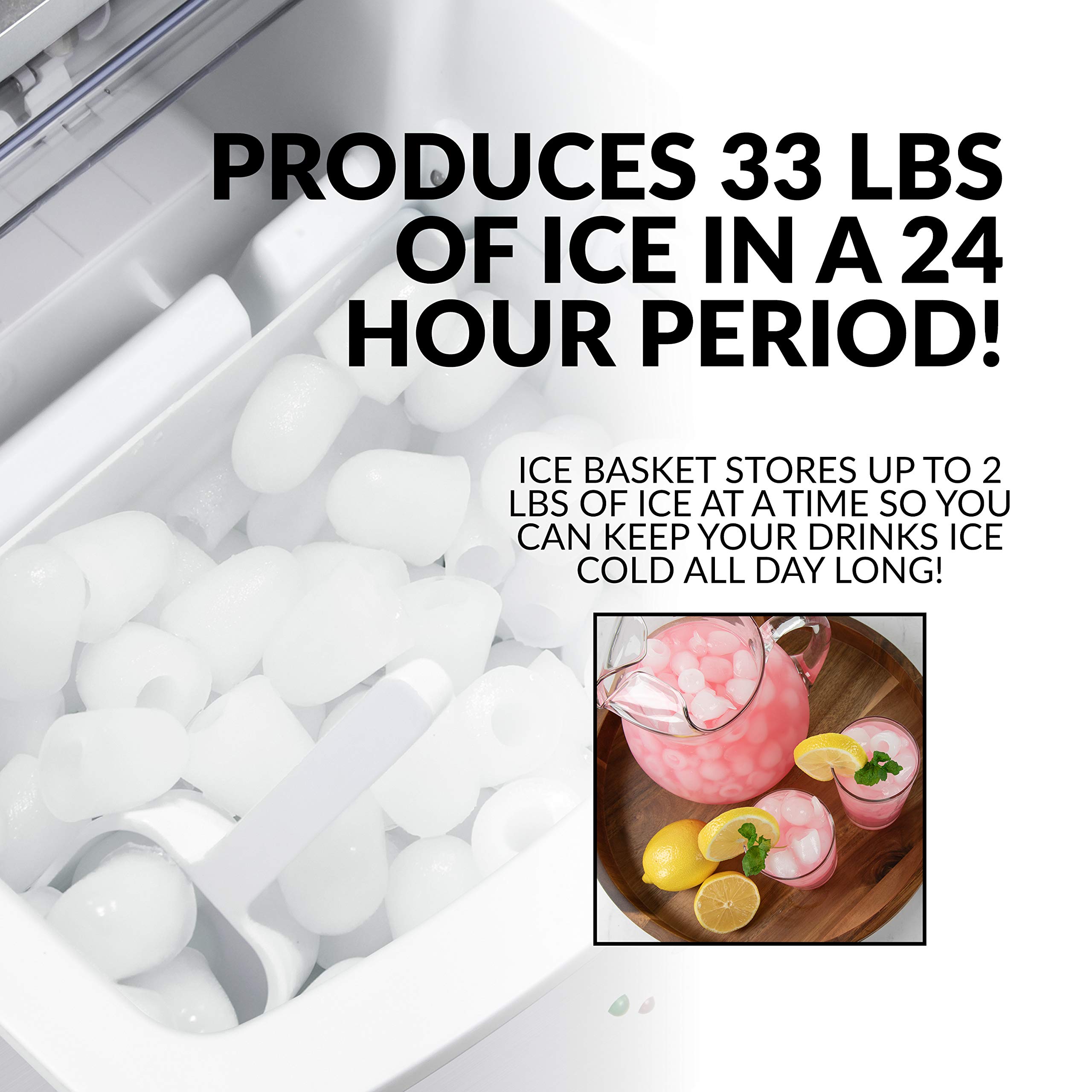 Igloo Electric Countertop Ice Maker Machine - Automatic Portable Ice Cube Maker - 33 lbs in 24 Hours - Includes Plastic Scoop & Basket - Perfect for Iced Coffee, Cocktails, Parties & Outdoor Events - Stainless Steel Design