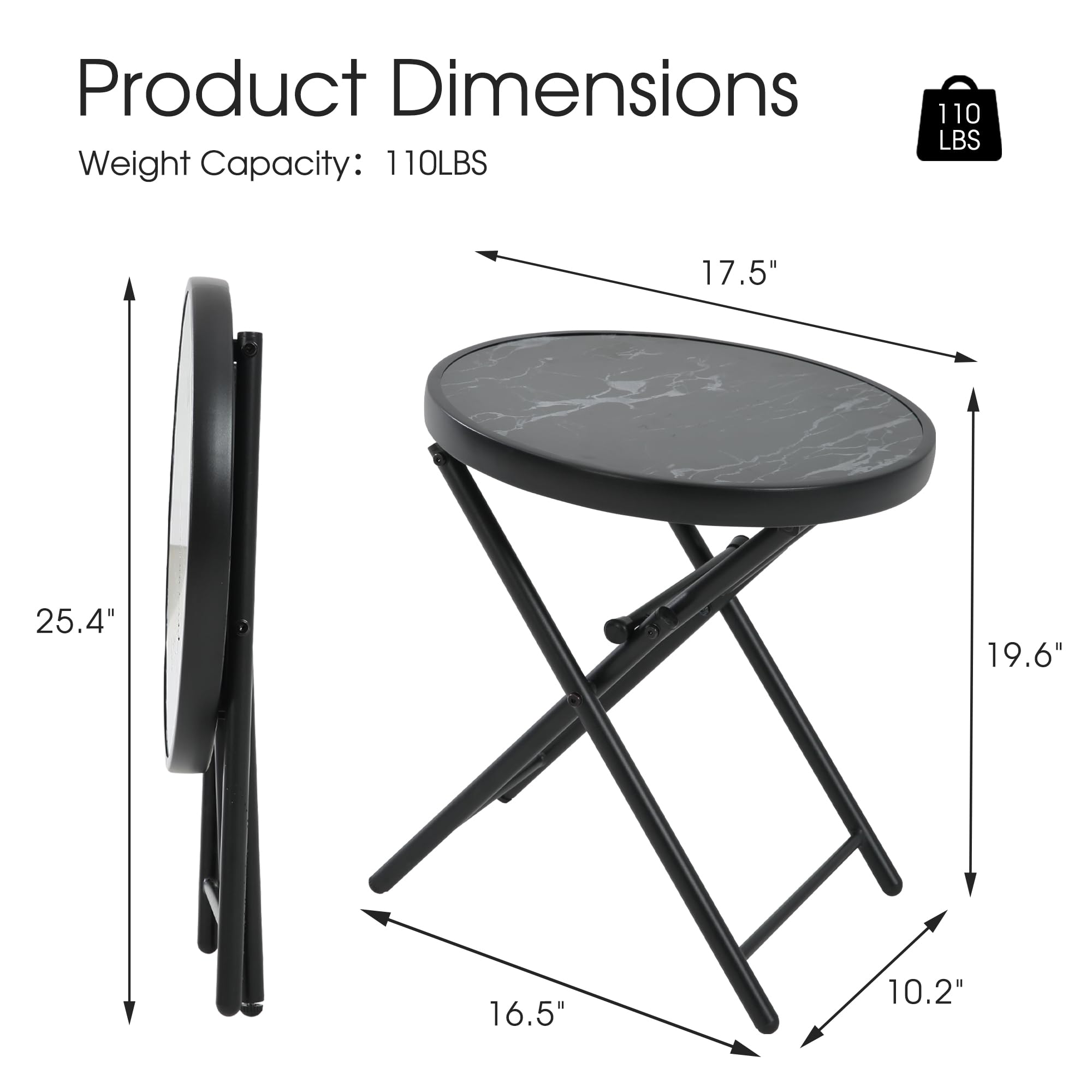 HOMEFUN Outdoor Folding Side Table with Tempered Glass Top - Portable Bistro Coffee Table for Patio, Porch, Yard, Balcony, Garden, Deck & Poolside - Perfect for Outdoor Dining, Relaxing & Entertaining - Black