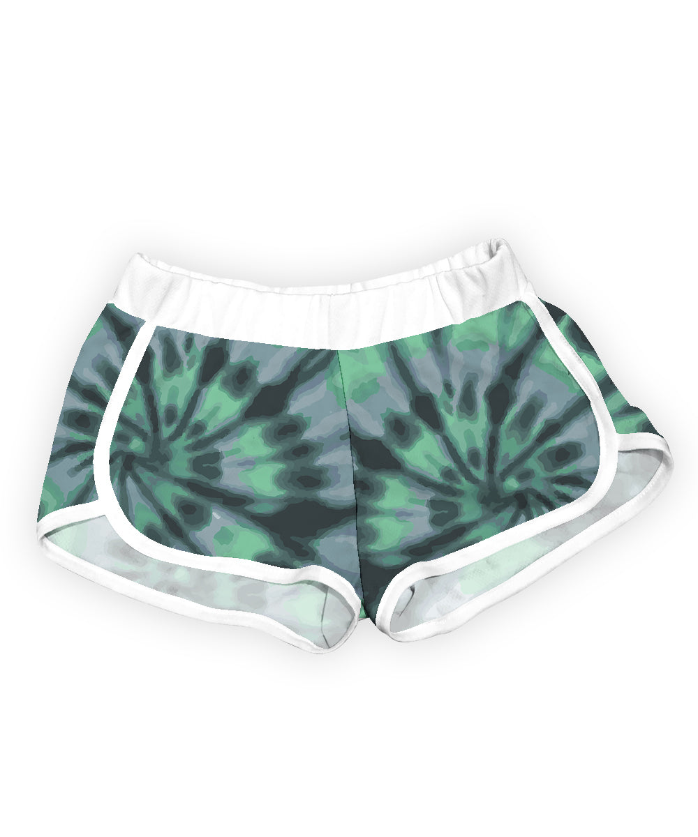 Trendy Green and Gray Tie Dye Shorts for Women - Comfortable Cotton Summer Casual Shorts - Perfect for Beach, Yoga, and Outdoor Activities