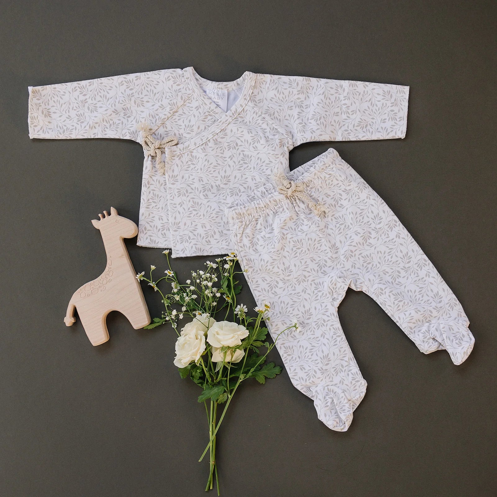 Premium Organic Cotton Baby Layette Set - Soft Cream Vines Design | Newborn Gift, Christening Outfit & Photo Shoot Essentials
