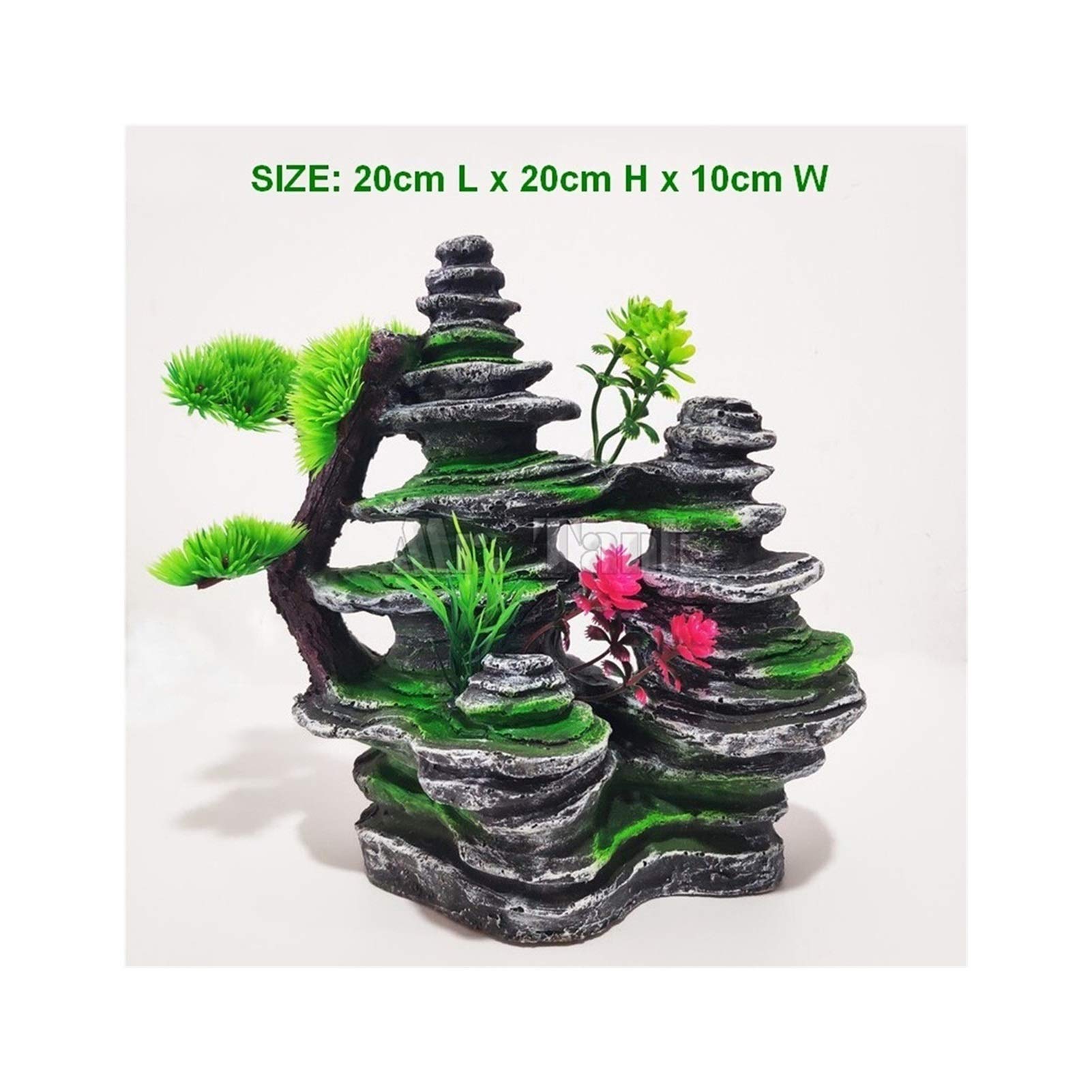 Premium Aquarium Decor - Fish Tank Hiding Tree Mountain View Ornament with Aquatic Plants | Black Underwater Cave Decor for Betta Fish, Shrimp & Small Fish | Enhances Natural Habitat & Reduces Stress