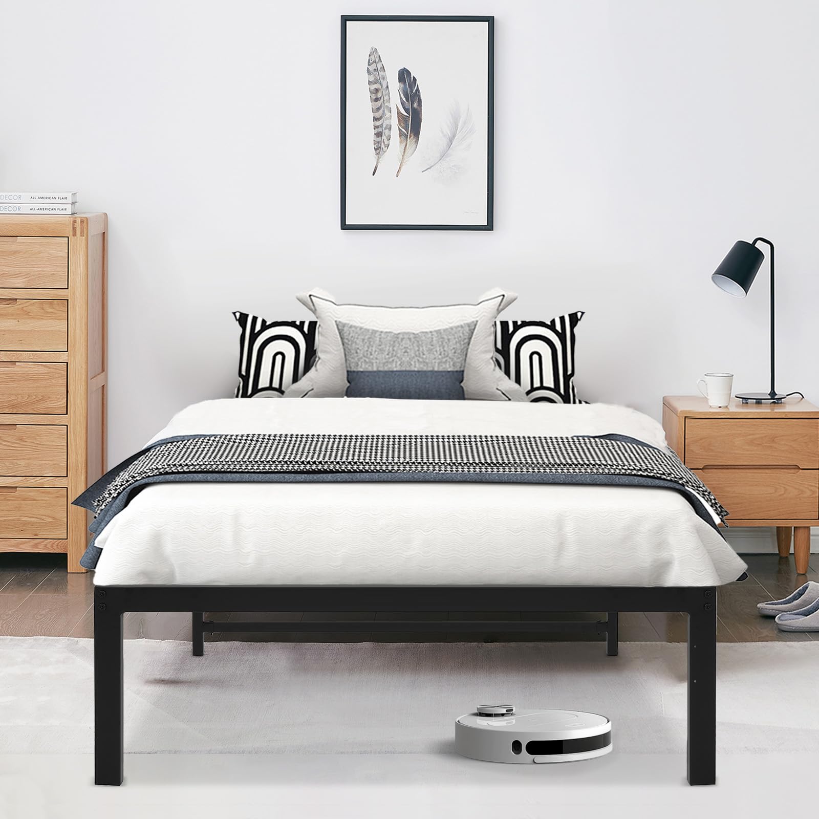 14 Inch Heavy Duty Metal Twin Bed Frame with Storage - No Box Spring Needed, Sturdy Steel Slats & Anti-Slip Support - Easy Quick Lock Assembly (Black) - Perfect for Small Spaces, Guest Rooms & Dormitories