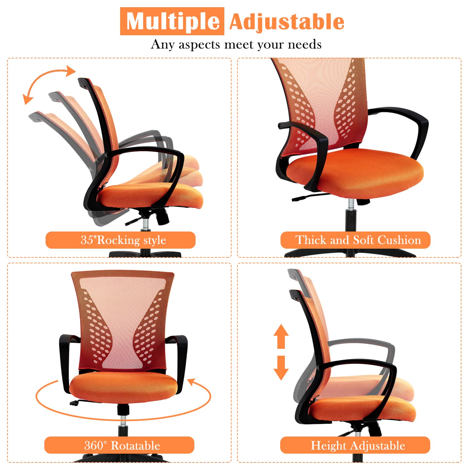 Ergonomic Office Chair for Women - Mid Back Swivel Computer Mesh Chair with Adjustable Armrest & Lumbar Support - Cute Soft Desk Chair for Home Office, Meeting Room & Workspace - Perfect for Long Hours of Comfortable Working & Video Conferencing