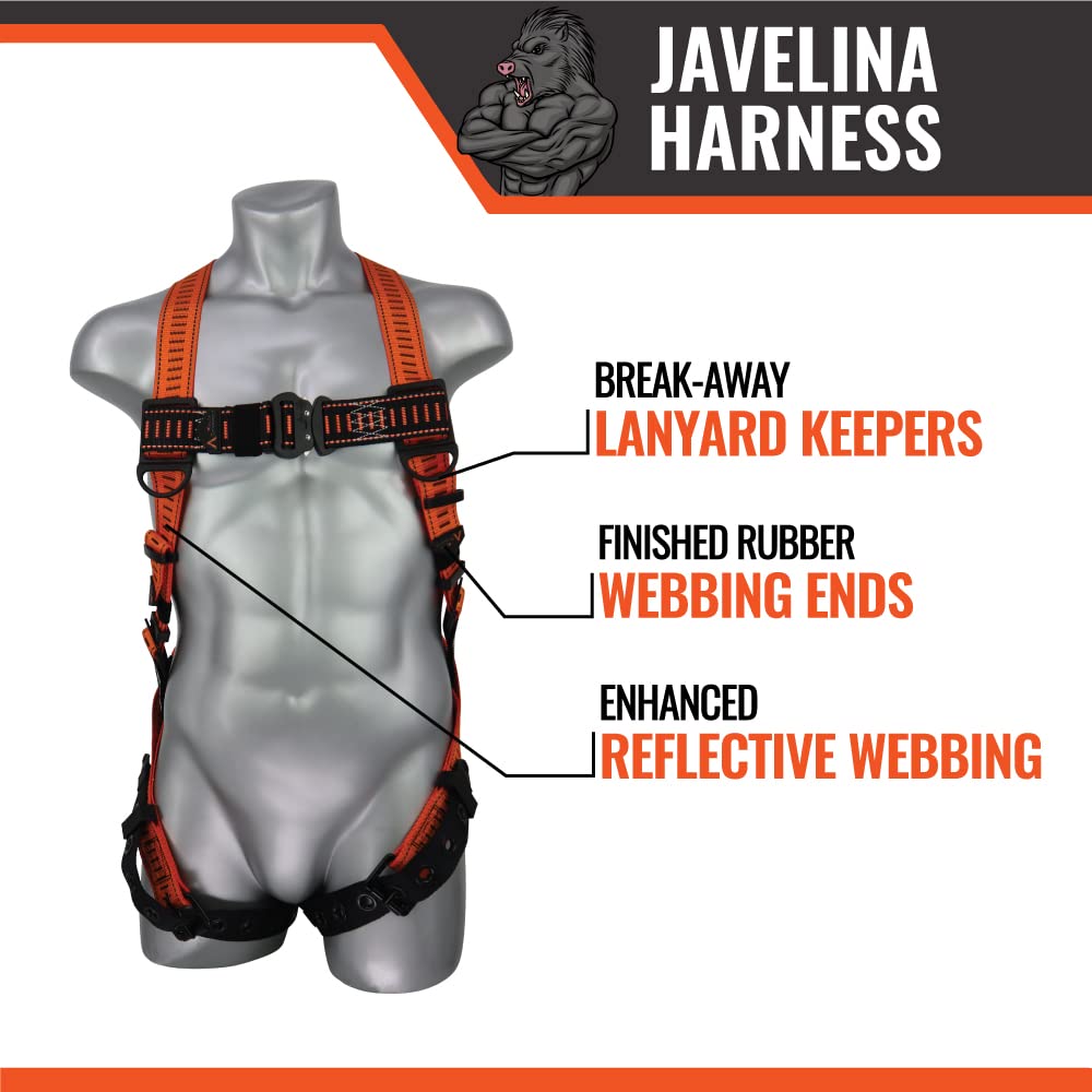 Malta Dynamics Javelina Safety Harness - Lightweight Fall Protection Harness with Comfortable Tongue & Buckle Design for Construction, Roofing & Industrial Work