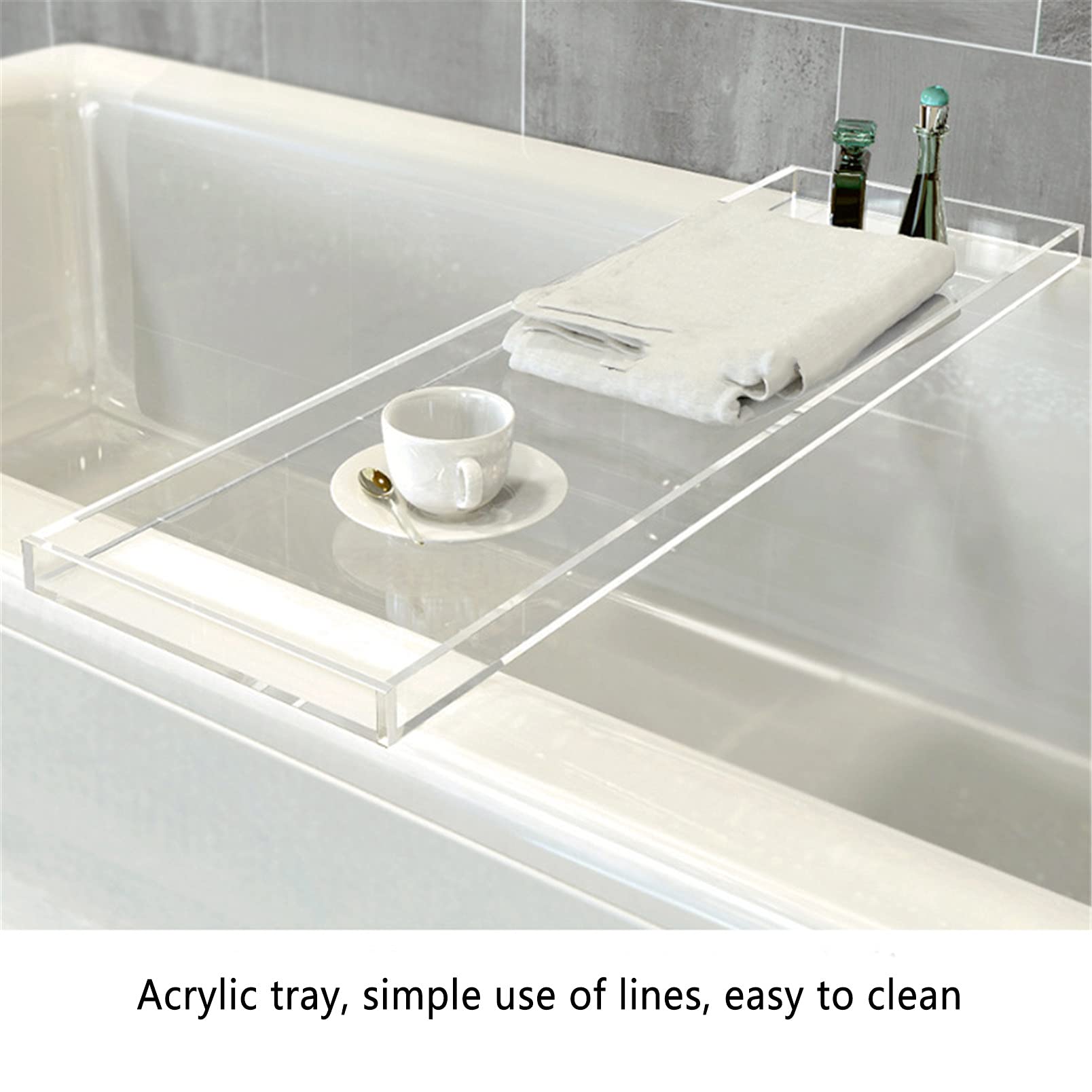 Premium Acrylic Bathtub Caddy Tray - Durable Clear Bathroom Organizer Shelf for 1-2 Adults | Fits Most Tubs (82x20cm, White) | Perfect for Relaxing Baths with Books, Wine & Spa Essentials