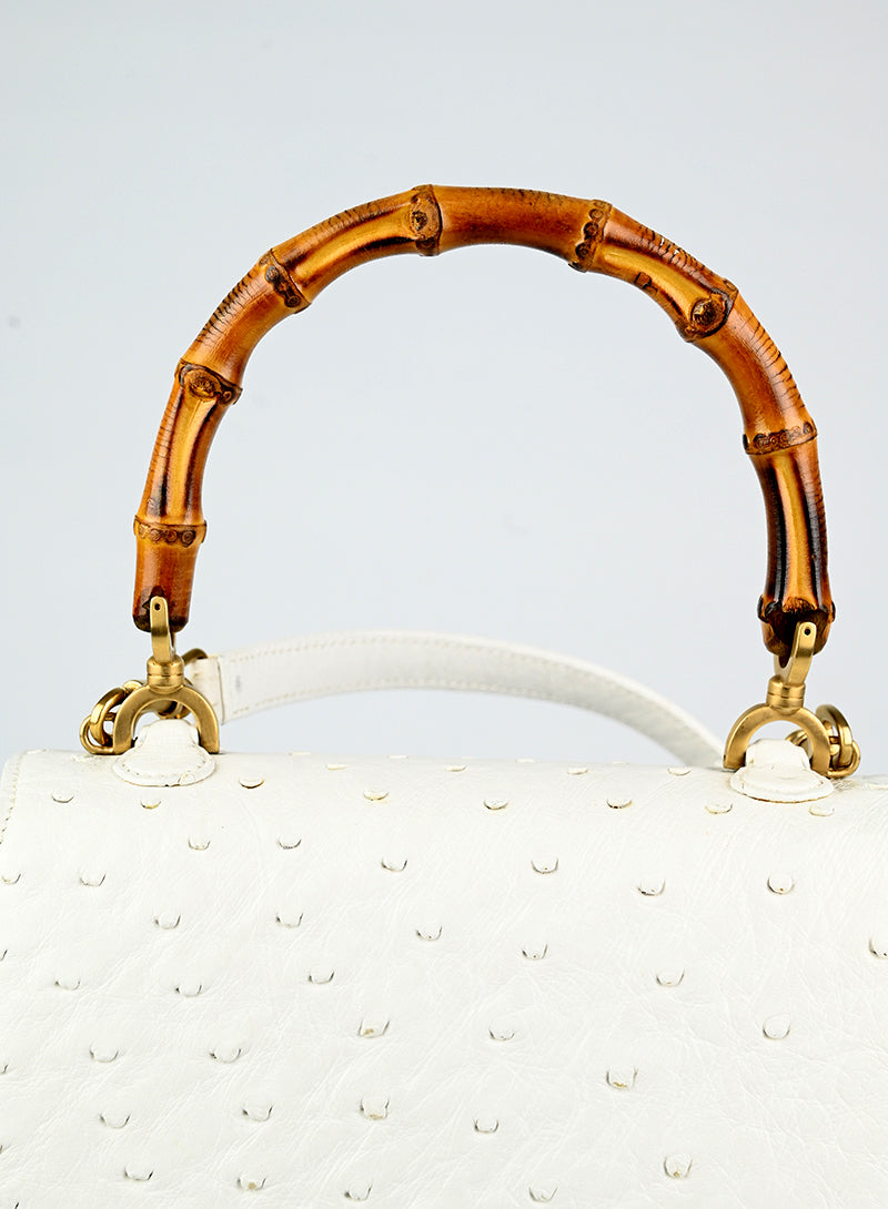 Authentic Gucci Bamboo Leather Handbag in White - Luxury Designer Tote for Women, Perfect for Office, Travel & Everyday Use