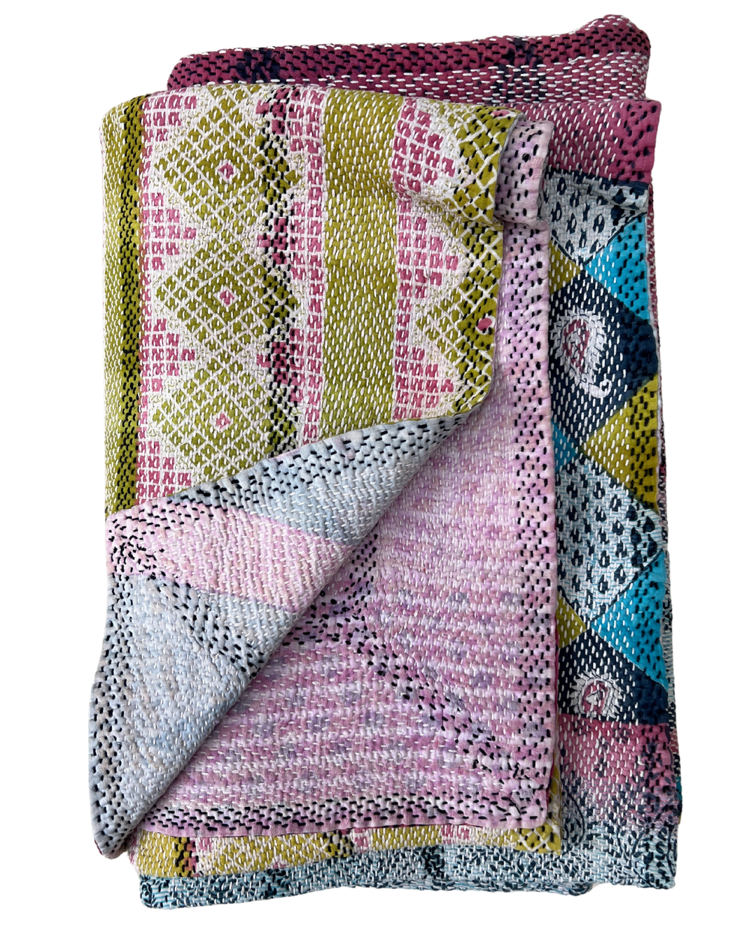Premium Heavyweight Kantha Quilt No. 728 - Handmade Cotton Patchwork Bedspread for Cozy Home Decor & Winter Warmth | Perfect for Bedroom, Living Room & Guest Room Comfort