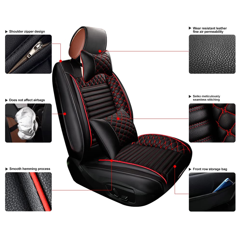Surekit Custom PU Leather Car Seat Covers for SEAT Ateca Arona Ibiza Leon Toledo - 5-Seat Luxury Cushion Cover Set (Black & Red) | Durable Protection & Stylish Upgrade for Your Car Interior