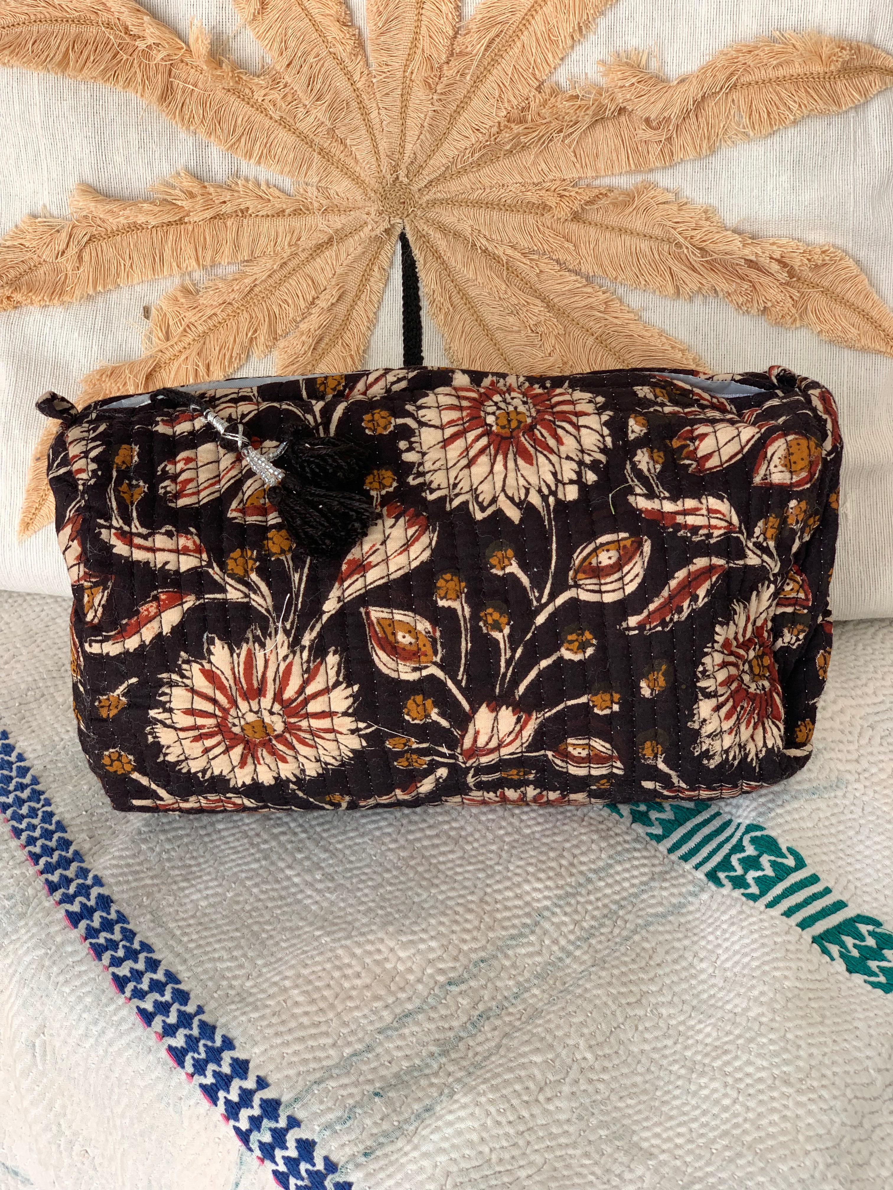 Handmade Block Print Cotton Cosmetic Bags - Eco-Friendly Makeup Pouch (3 Sizes) | Perfect for Travel, Gym & Daily Organizer