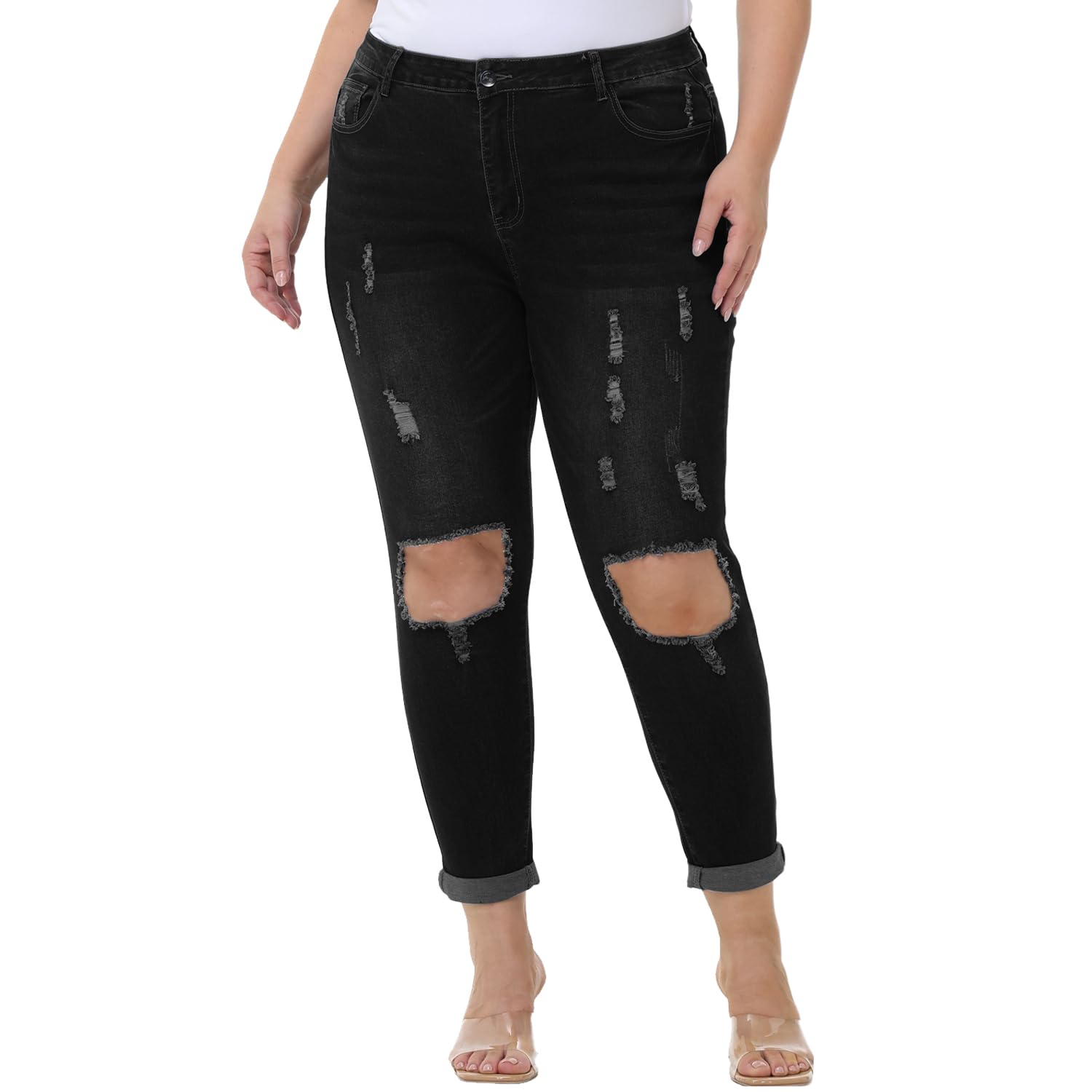 Tulucky Women's Plus Size Boyfriend Jeans - Distressed Ripped Denim Pants with Stretch, Comfortable Skinny Fit for Casual Wear | Perfect for Everyday Outfits, Street Style & Weekend Looks