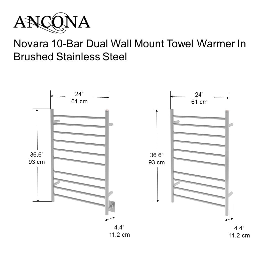 Novara Dual 10 Bar Wall Mount Towel Warmer in Brushed Nickel - Premium Bathroom Heated Towel Rack for Spa, Luxury Home & Hotel Use