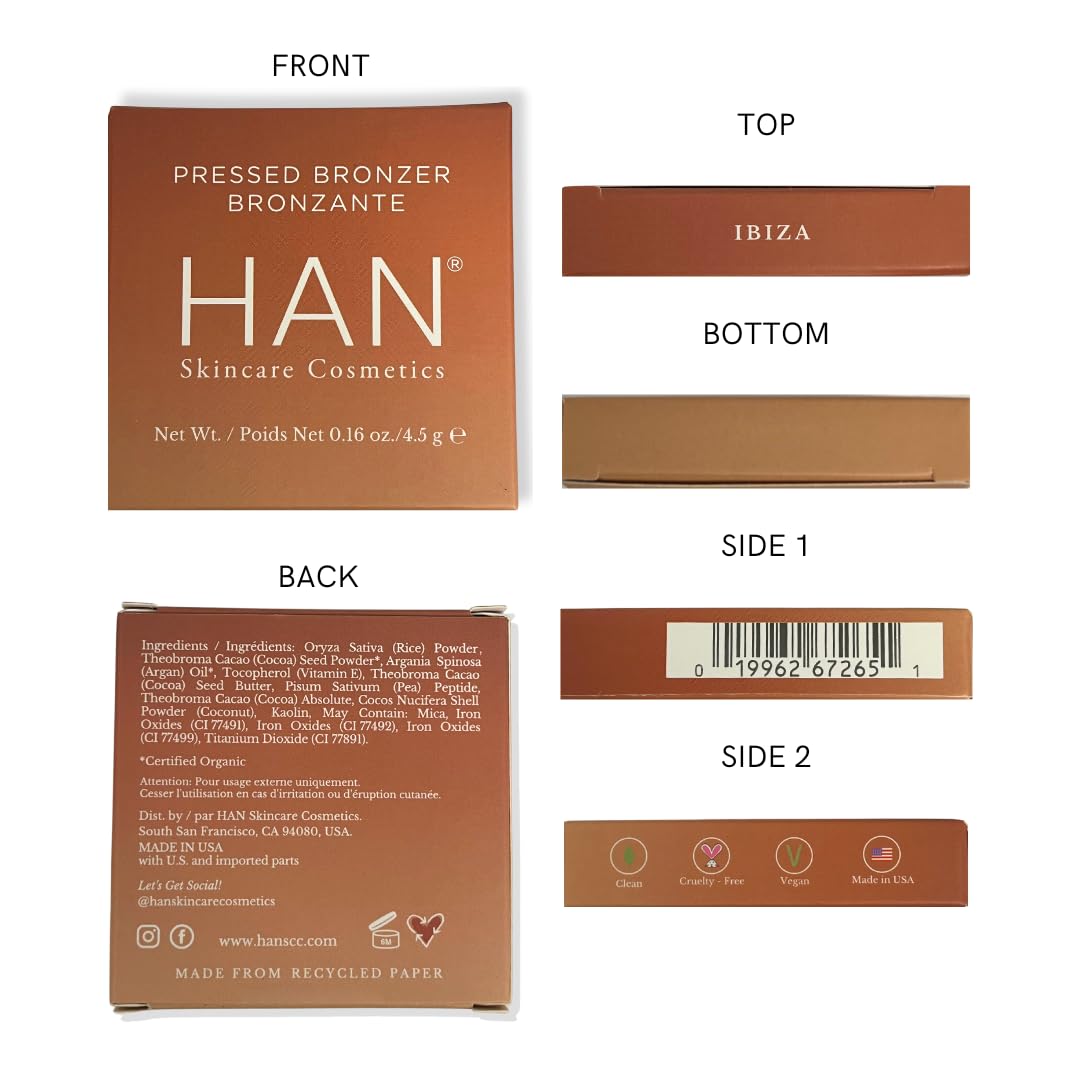 HAN Skincare Cosmetics Vegan & Cruelty-Free Bronzer - Natural Sun-Kissed Glow Makeup for Face & Body | Perfect for Beach Vacations, Summer Looks & Everyday Contouring