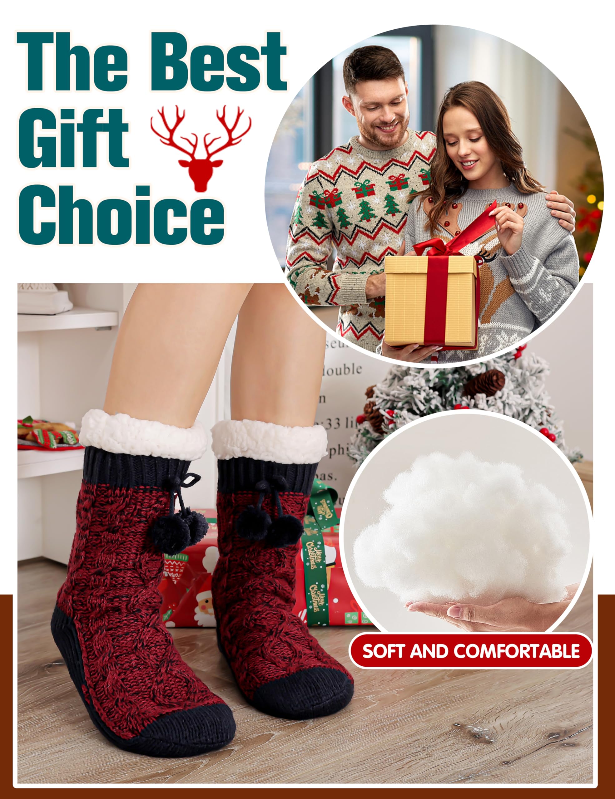 Women's Fuzzy Non-Slip Winter Slipper Socks - Warm Fleece for Home & Cabin