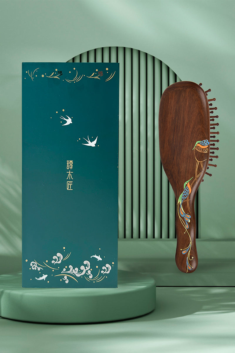 Peacock Wooden Hair Brush - Natural Wooden Hairbrush for Detangling & Shine - Perfect for Daily Hair Care & Styling at Home or Salon