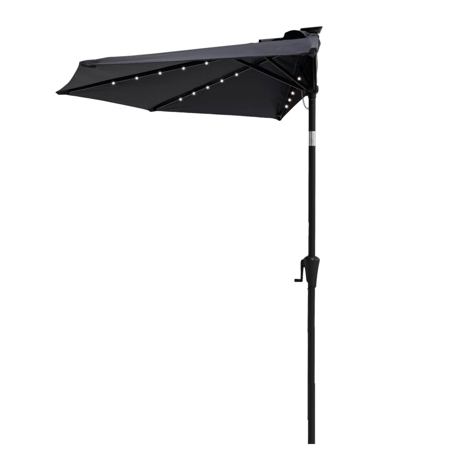 FLAME&SHADE 9ft Solar Powered Half Round Patio Umbrella with LED Lights and Tilt - Waterproof Outdoor Market Umbrella for Wall, Balcony, Garden, Poolside (Anthracite) - Perfect for Shading Patio Tables, Outdoor Dining and Relaxing Areas