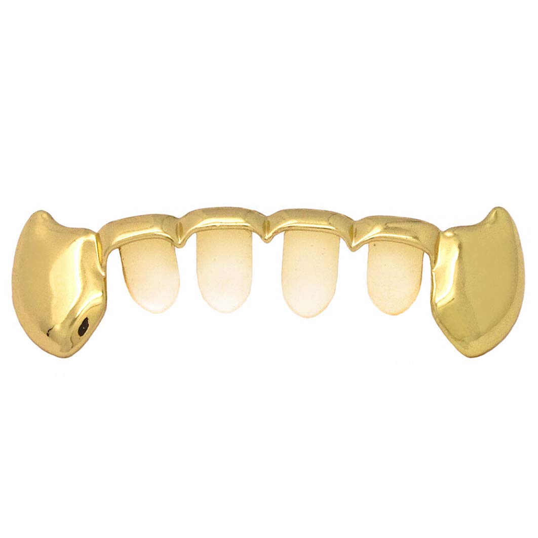 14K Gold Plated Hip Hop Grillz - Lower Bottom Fangs Teeth with Custom Mold Kit | Perfect for Rappers, Performers & Hip Hop Fashion Enthusiasts
