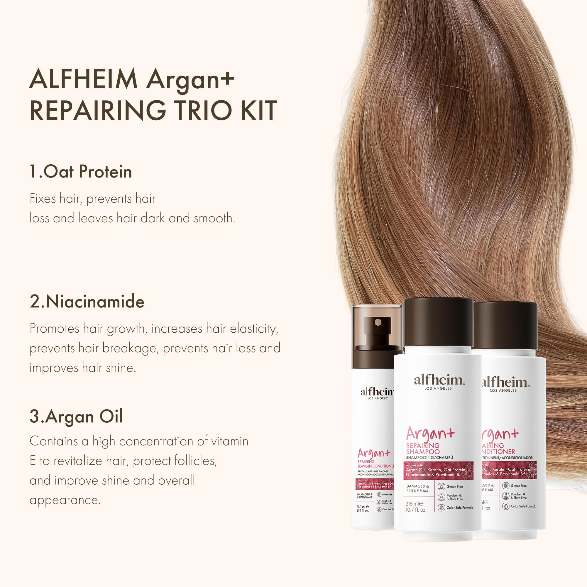 **Argan Oil Repairing Shampoo & Conditioner Set - 3 Piece Kit for Damaged Hair, Deep Hydration & Frizz Control - Sulfate & Paraben Free - Daily Care & Post-Color Treatment - Perfect for Dry, Brittle Hair & Salon Aftercare**