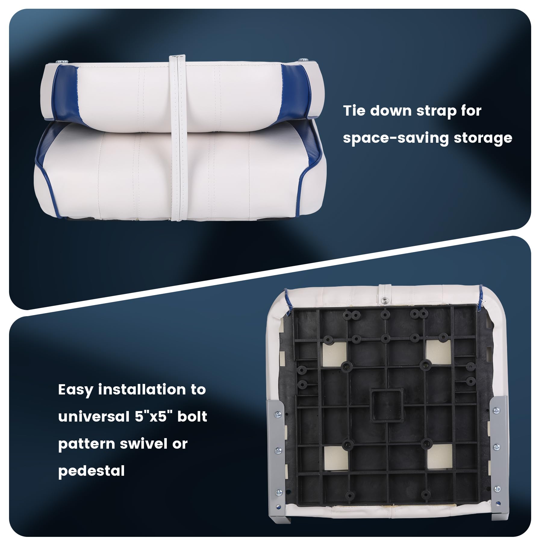 GAOMON 2 Pack Low Back Boat Seats with Stainless Steel Screws - Foldable Fishing Chairs with Thickened Sponge Padding & Hinge - Perfect for Speedboats, Canoes, Sightseeing Boats & Marine Activities (Blue/White)