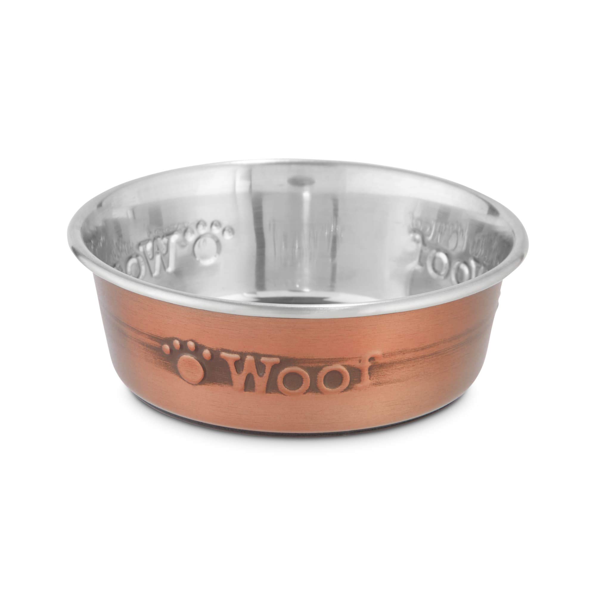 Harmony Copper Woof Stainless Steel Dog Bowl - 2 Cup Capacity, Non-Slip Pet Food & Water Dish for Small to Medium Dogs - Perfect for Home, Travel & Outdoor Use