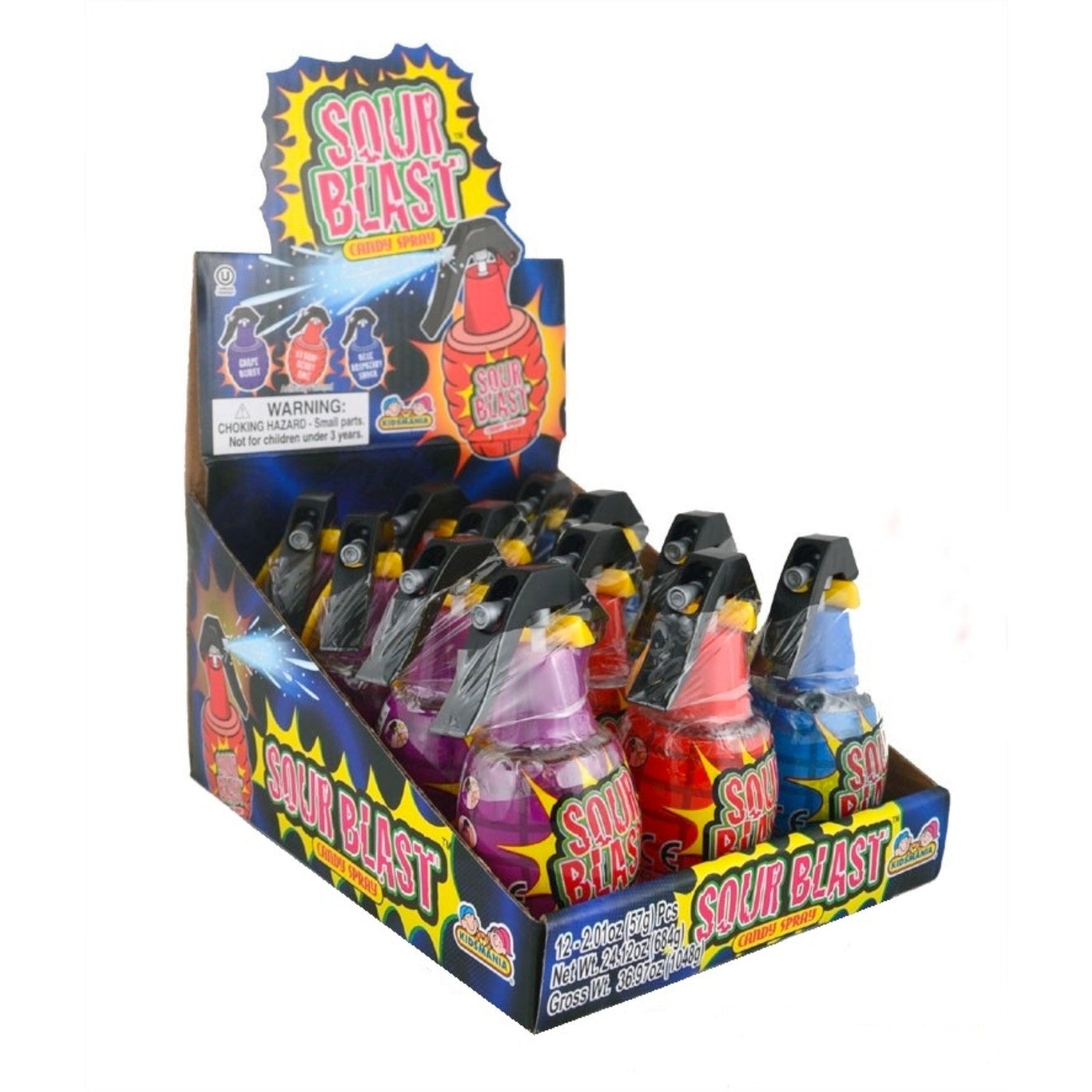 Kidsmania Sour Blast Candy Spray - 12 Count Pack | Fun Party Favors & Halloween Treats for Kids