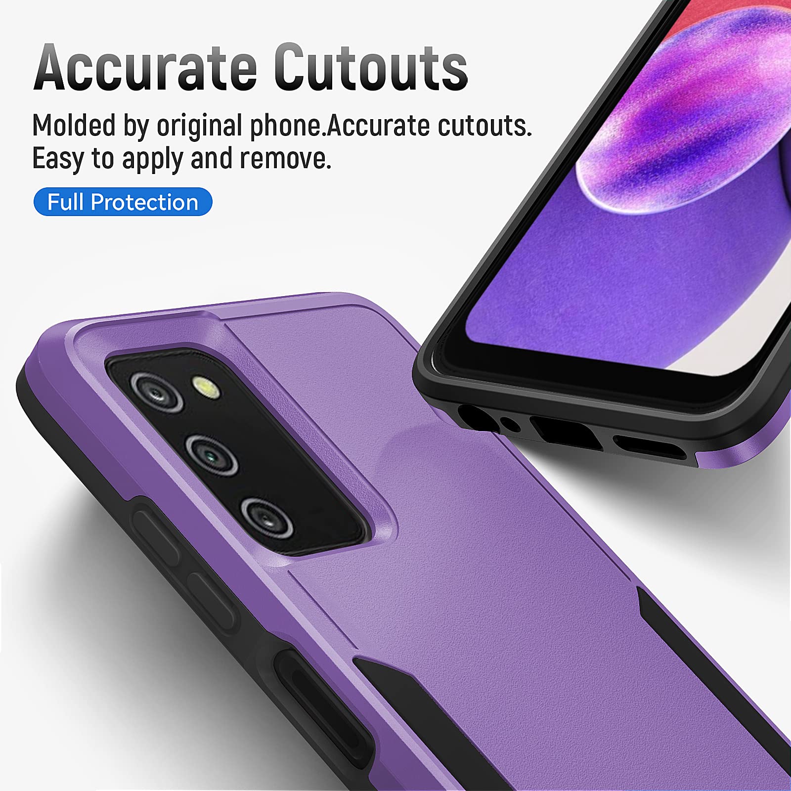 **Military-Grade Shockproof Case for Samsung Galaxy A03S with Screen Protector | Heavy-Duty Rugged Protective Cover | Drop Tested & Durable | Purple – Perfect for Outdoor, Work & Everyday Use**