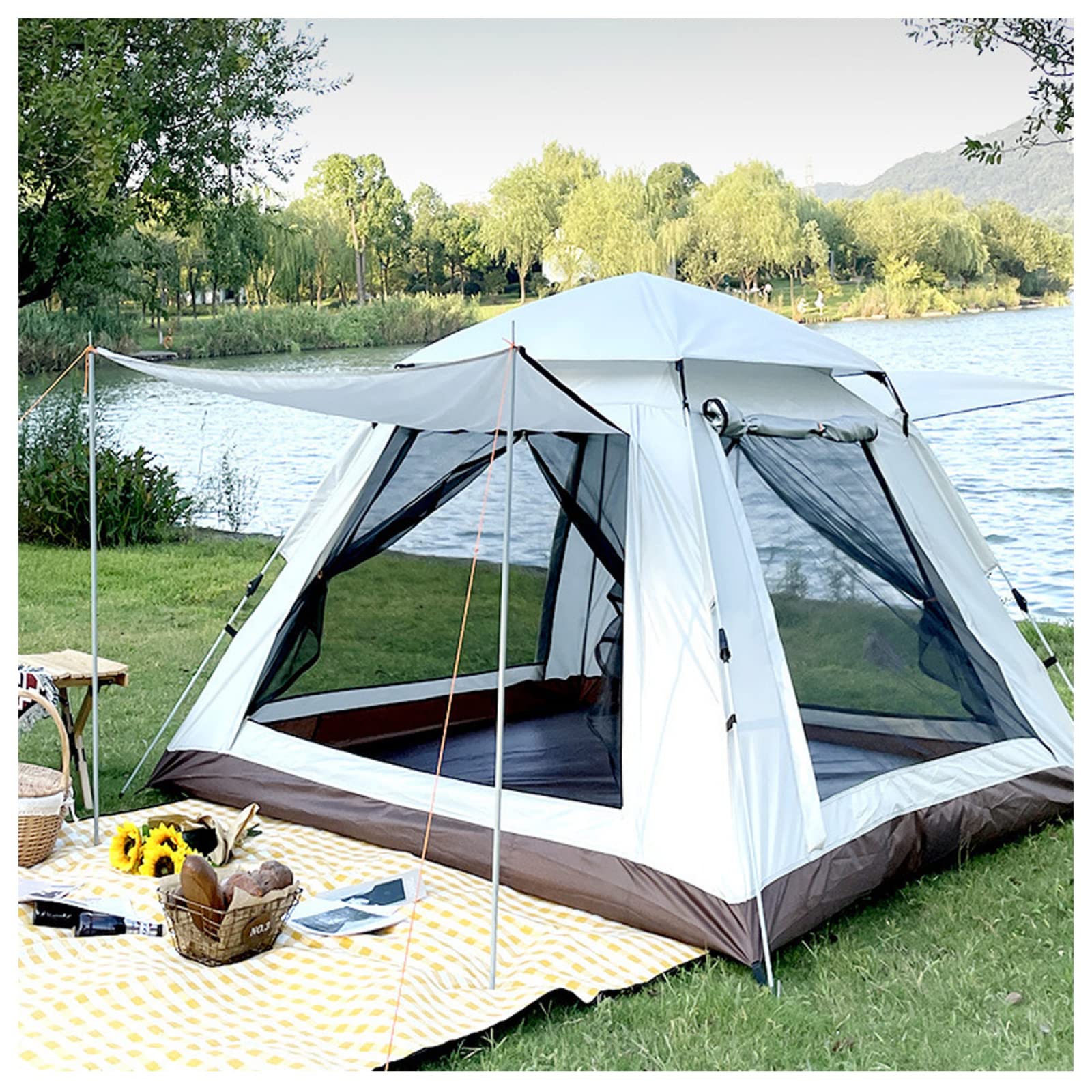 4-Person Instant Pop-Up Tipi Tent - Waterproof Family Camping Tent for Outdoor Adventures, Lightweight & Easy Setup in 3 Seconds - Perfect for Camping, Hiking, Picnics & Backyard Use