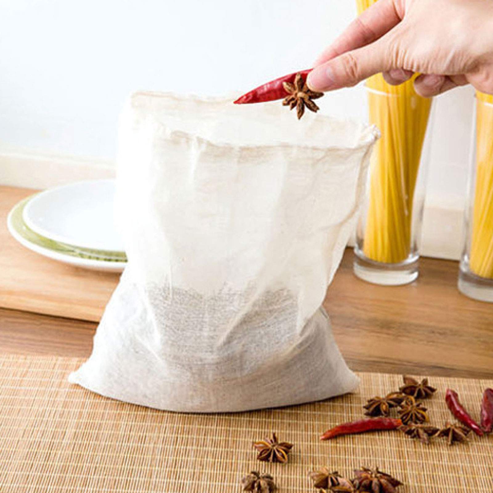 20-Pack Reusable Muslin Drawstring Bags - 6x4 Inch Cotton Mesh Filter Bags for Tea, Coffee, Herbs & Soup | Eco-Friendly Cheesecloth Strainer Bags for Brewing, Cooking & Kitchen Use | Perfect for Home, Office & Camping