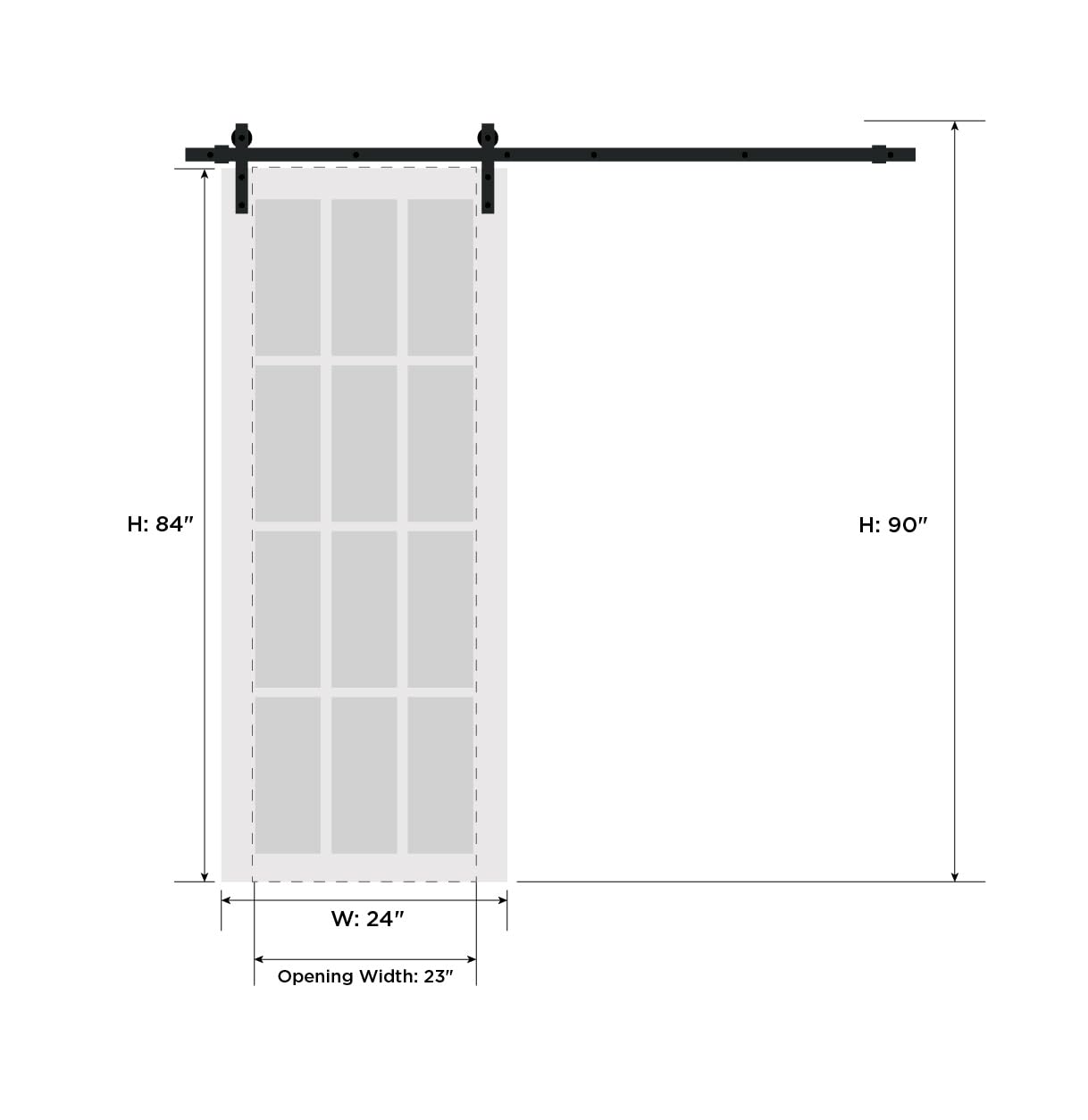 SARTODOORS 24 x 84 Inch Sliding Barn Door with Hardware Kit - Quadro 4088 White Silk Frosted Glass - Top Mount 6.6FT Rail Hangers - Lightweight Solid Wood Panel Interior Door for Bedroom, Closet, or Living Room Partition