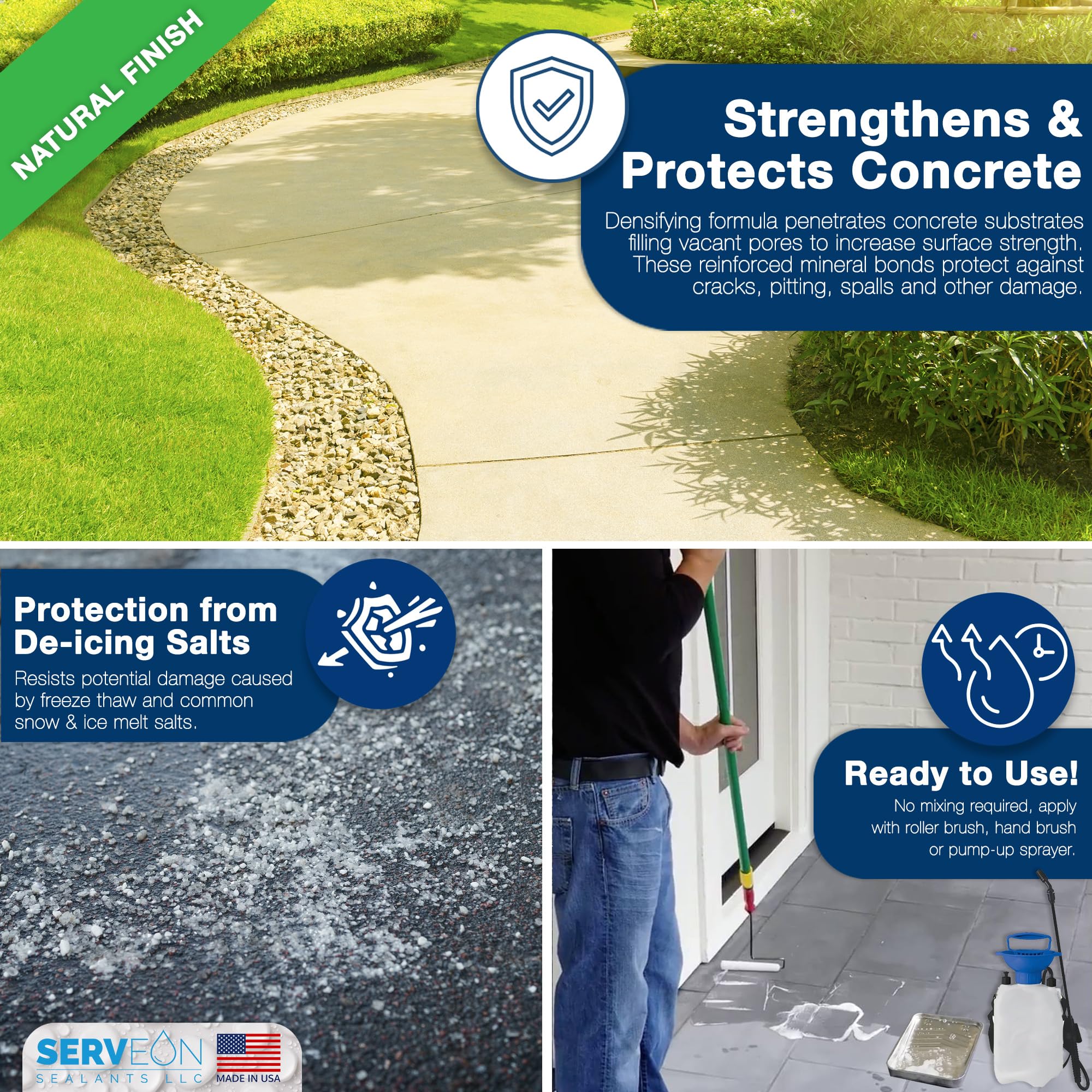 Commercial Grade Concrete Driveway Sealer Plus Penetrating Densifier - Clear Natural Finish Waterproof Sealant for Pavers, Sidewalks & Pools | Indoor & Outdoor Use | 1 Quart H2100 | Protects Against Weather & Wear