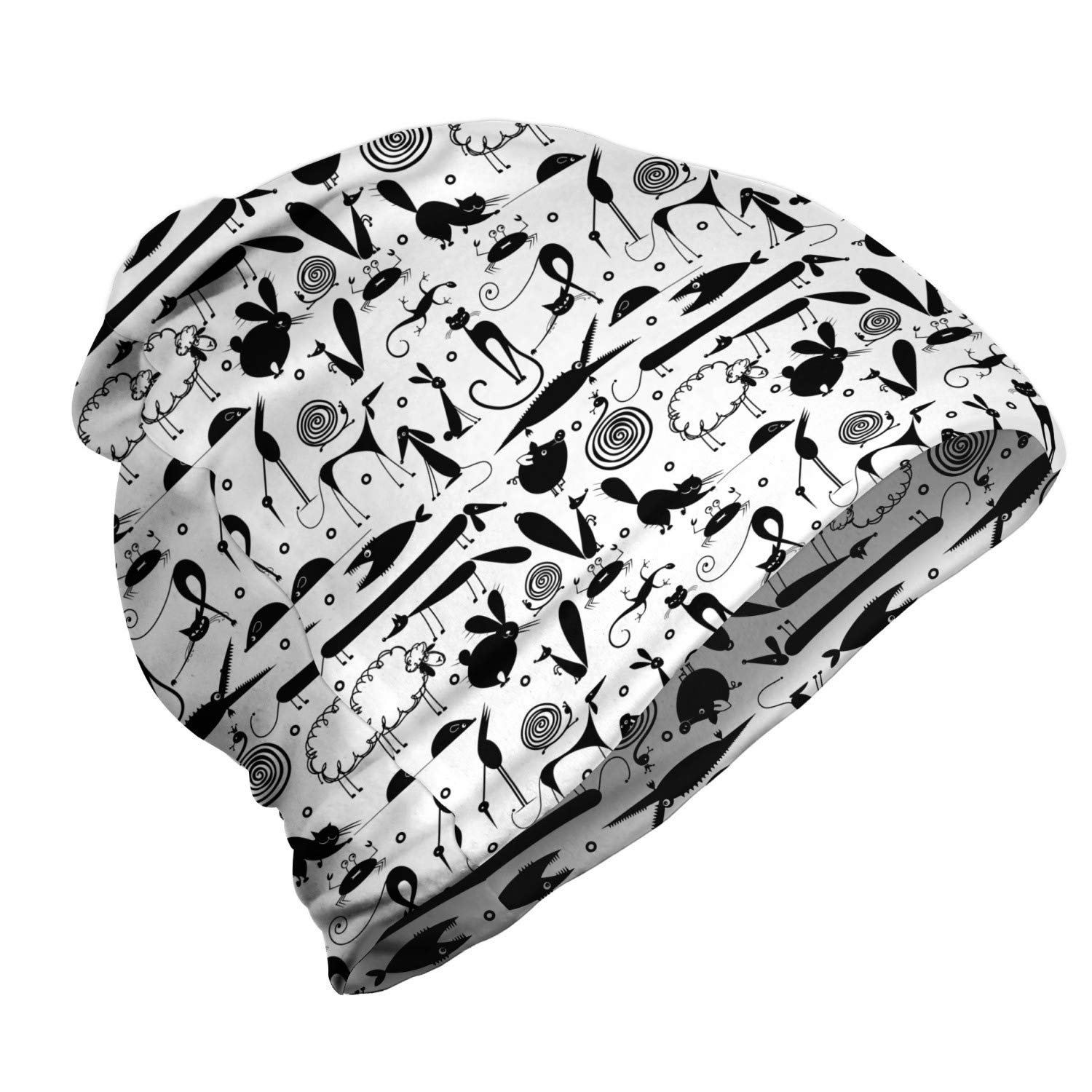 Ambesonne Unisex Winter Beanie - Sheep Rabbit Snail Crocodile Animal Design, Warm Knit Hat for Men & Women - Perfect for Hiking, Camping & Outdoor Activities in Cold Weather